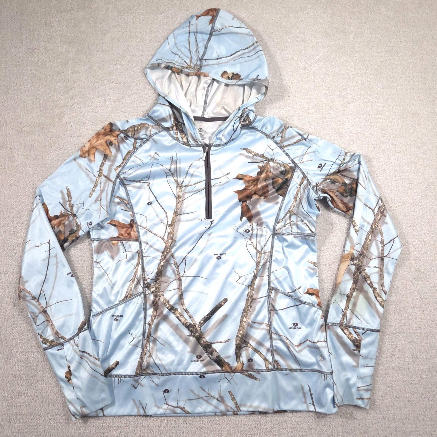 Vintage Energy Zone Hoodie Womens XL Blue 1/4 Zip Pullover Lightweight Mossy Oak Camo Size XL / US 12-14 / IT 48-50 - 2 Thumbnail