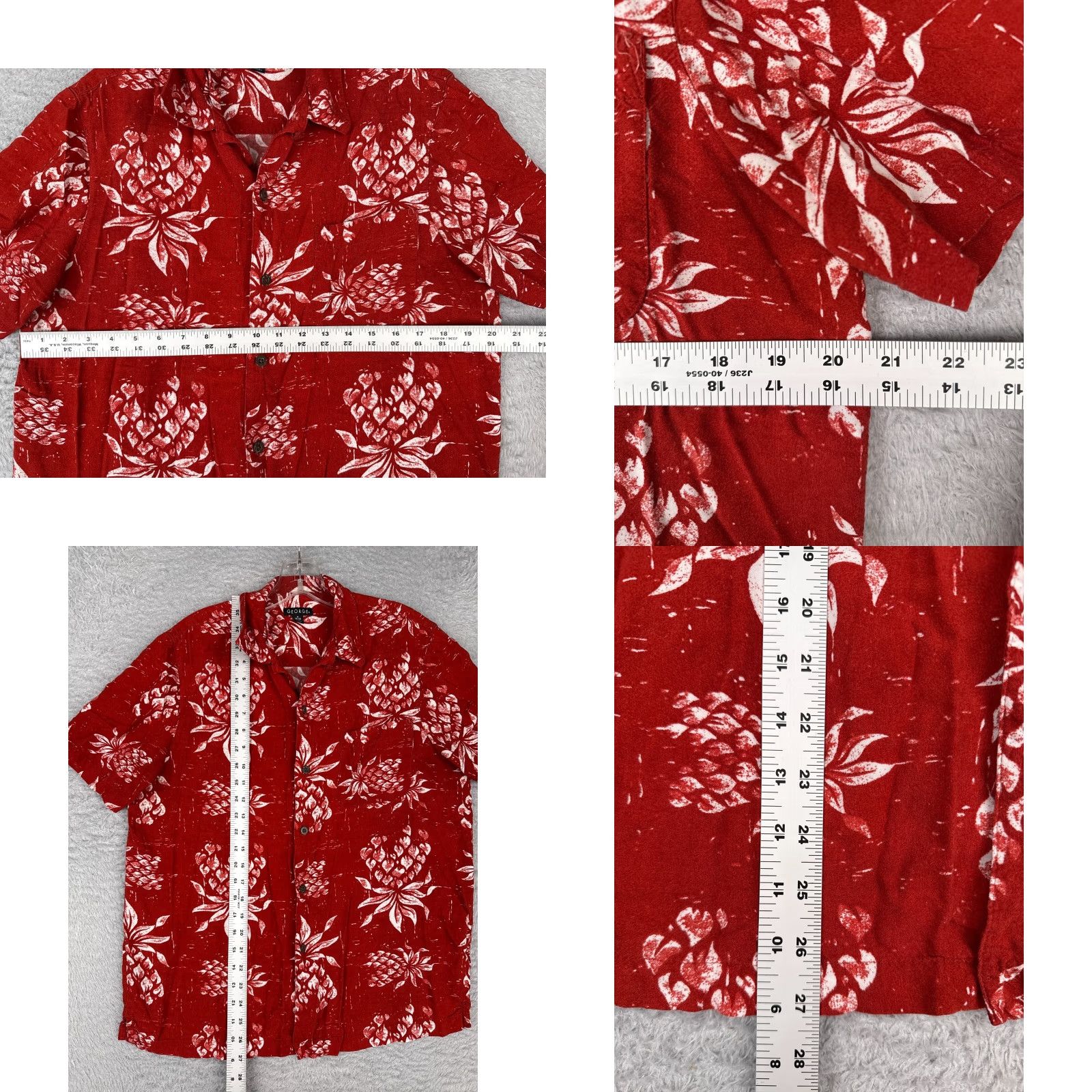 George George Shirt Adult Medium Red Pineapple Floral Button Up Hawaiian 100% Rayon - Men, Floral, Hawaiian, Button-Up, Short Sleeve, Viscose, George Size US M / EU 48-50 / 2 - 8 Thumbnail