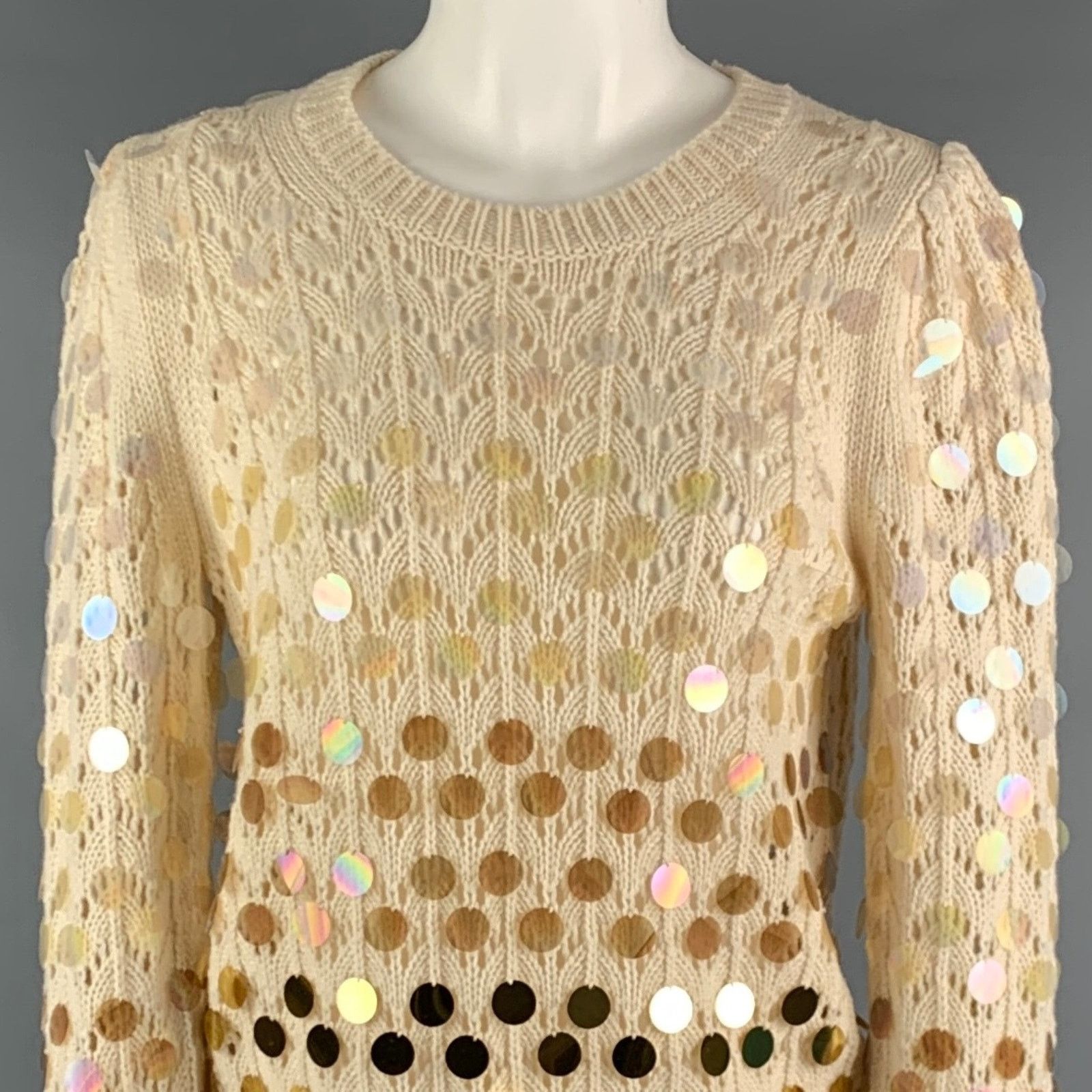 Marc Jacobs MARC JACOBS Size M Cream Gold Wool Cashmere Payettes Sweater Size M / US 6-8 / IT 42-44 - 2 Thumbnail
