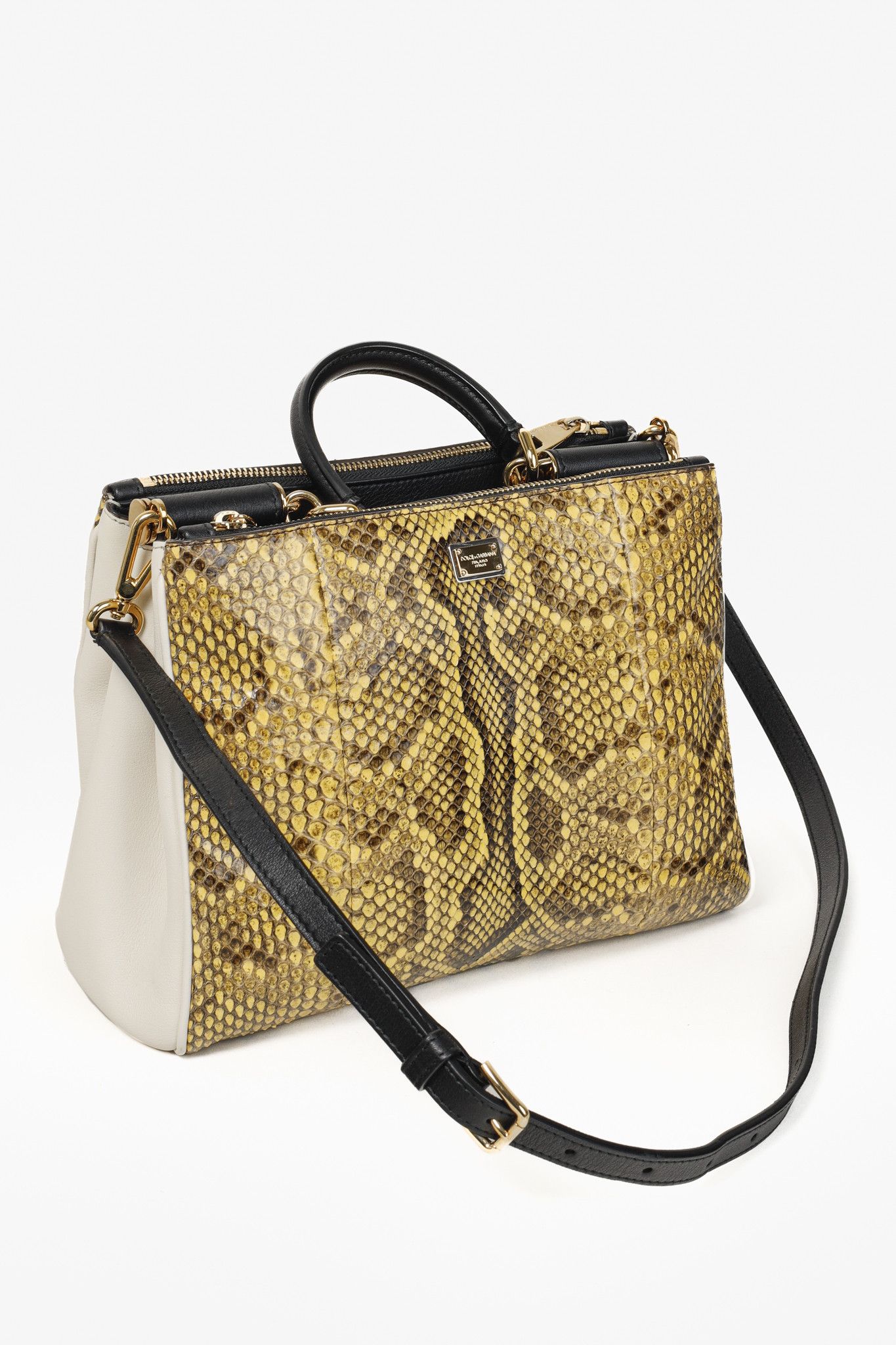 Dolce & Gabbana Dolce & Gabbana Yellow Python Cream Leather Miss Sicily Tote Size ONE SIZE - 7 Thumbnail