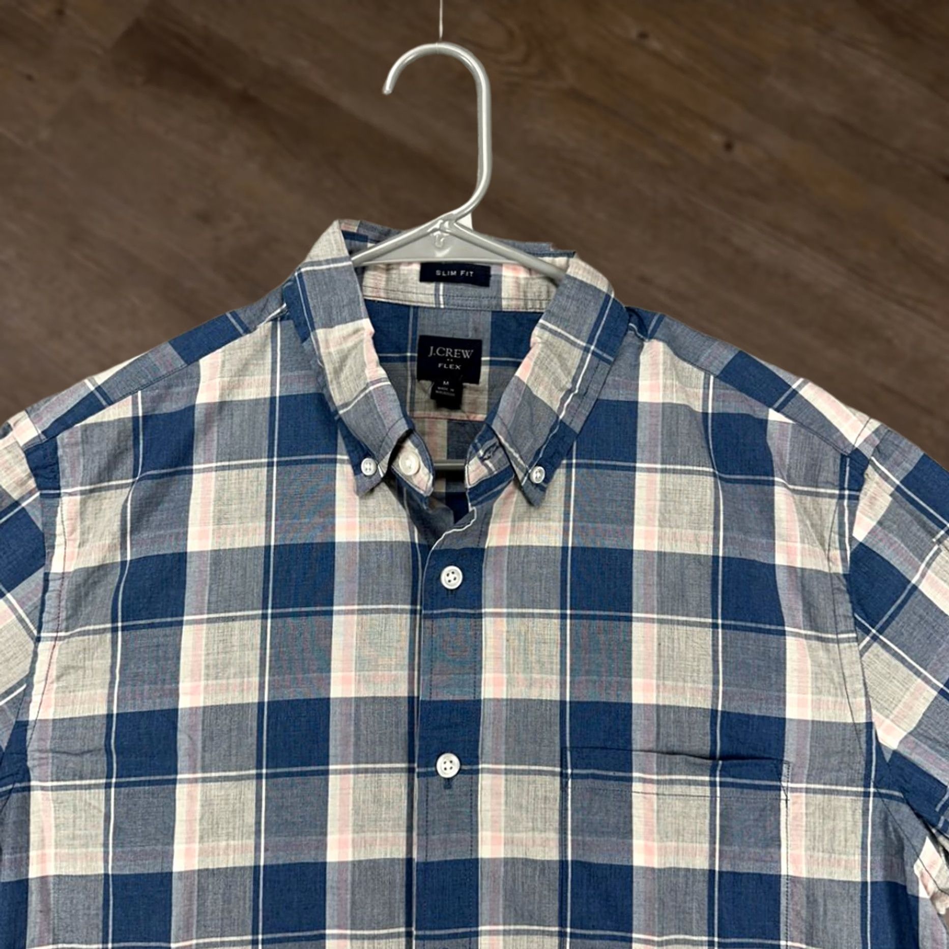 J.Crew J.CREW Flex Shirt Adult Medium Blue Grey Plaid Button-Down Slim Fit Mens NEW Favorite Time Size US M / EU 48-50 / 2 - 1 Thumbnail