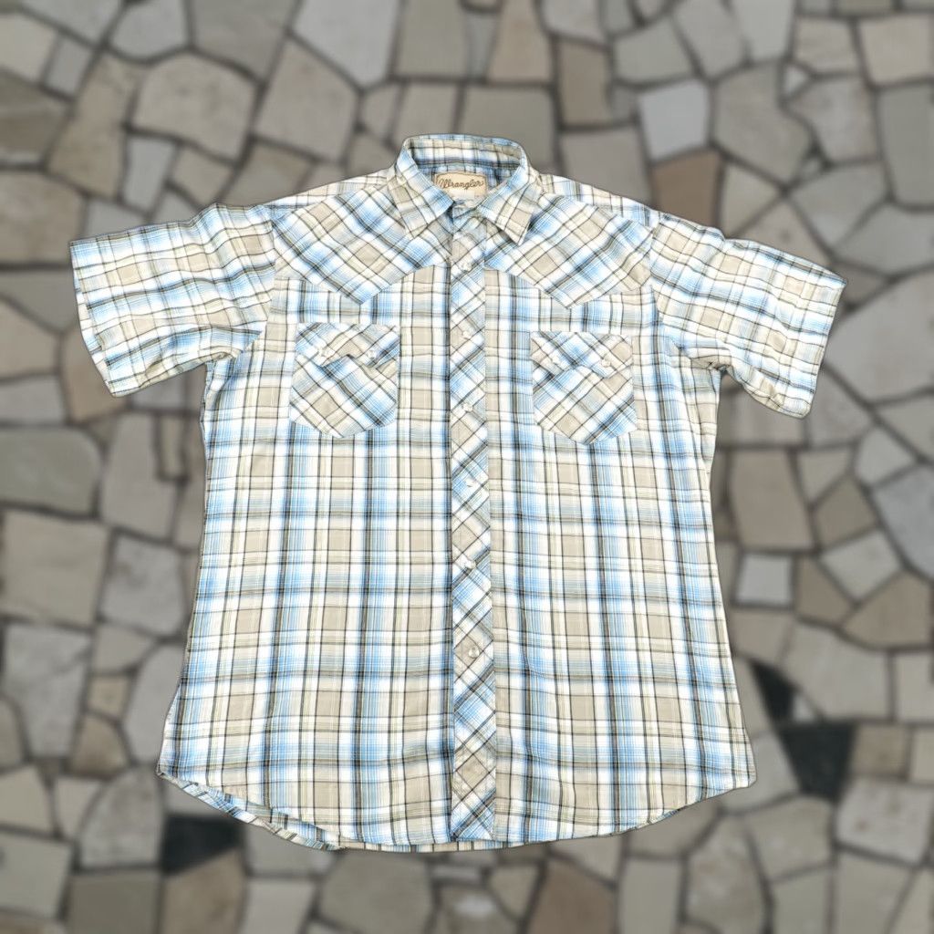 Wrangler VINTAGE Wrangler Shirt Mens M Blue Beige Plaid Western Saw Tooth Pearl Snap Rodeo Cowboys Size US M / EU 48-50 / 2 - 1 Thumbnail