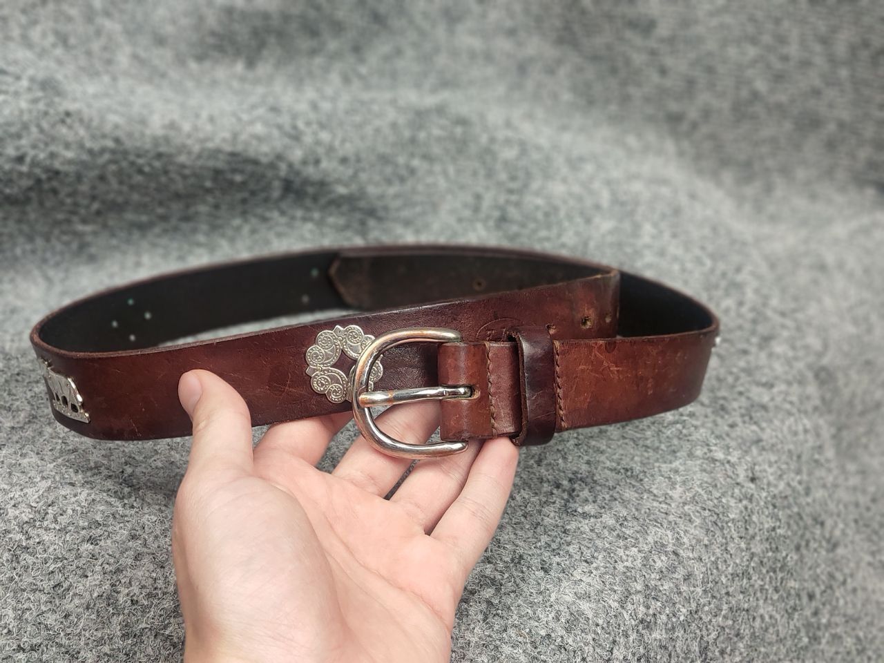 Etro Vintage 90's Leather Brown Belt Etro Cows Logo Y2K Style Size ONE SIZE - 3 Thumbnail