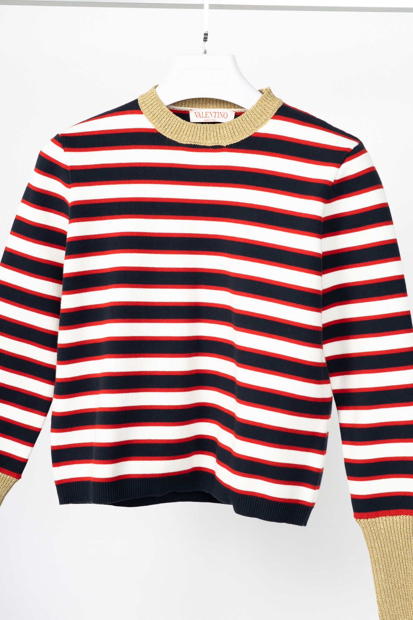 Valentino Valentino Navy & White Striped Cotton Sweater Size M / US 6-8 / IT 42-44 - 3 Thumbnail