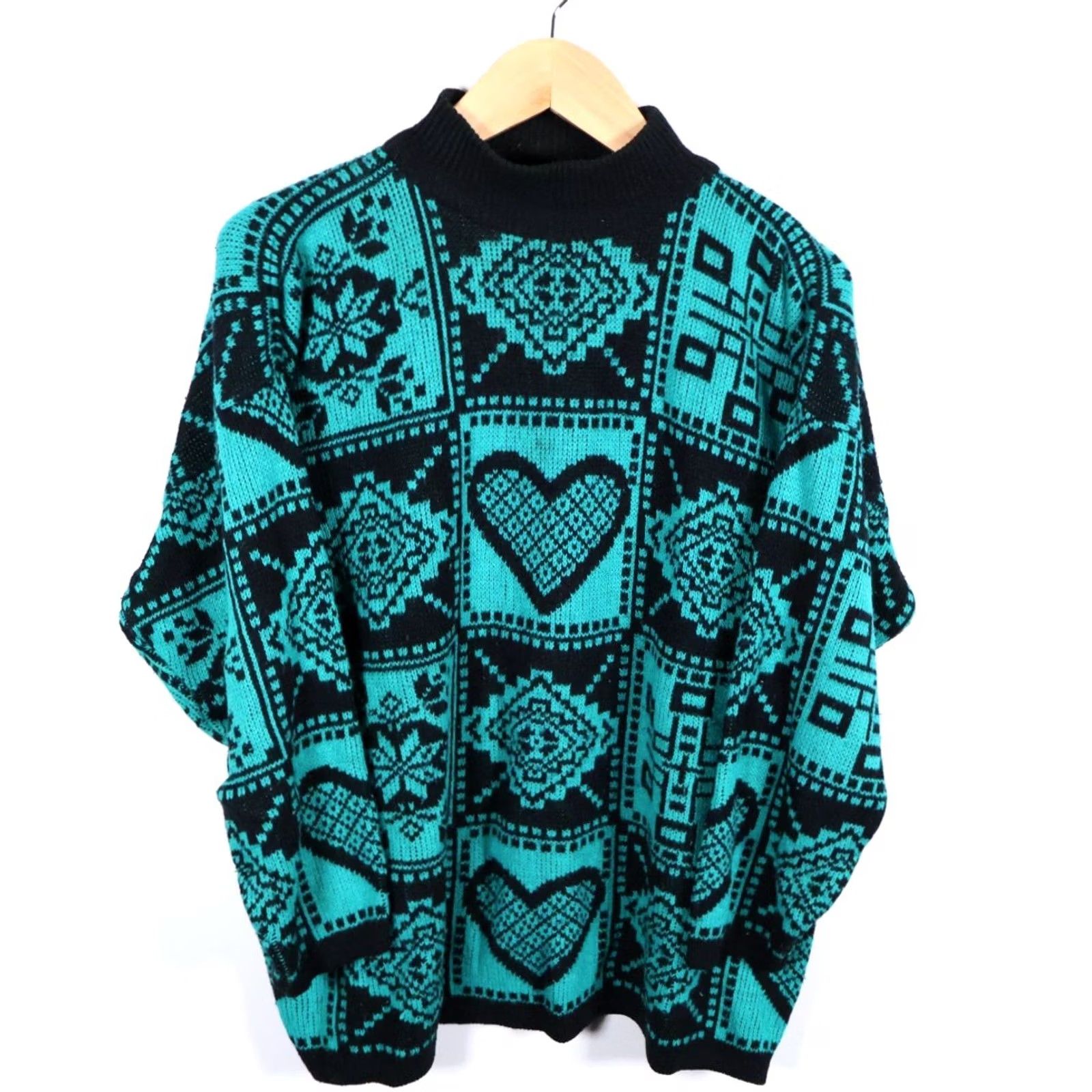 Vintage VINTAGE Stefano Sweater Women's Large Green Heart Geometric Pattern Boxy VTG Size L / US 10 / IT 46 - 2 Thumbnail
