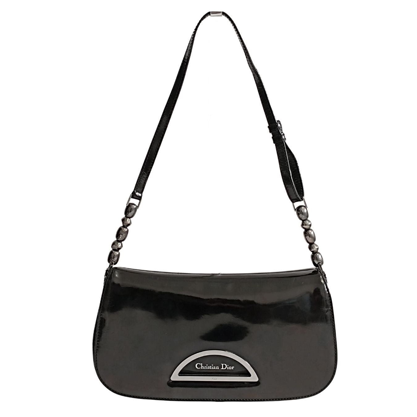 image of Dior Dior Christian Dior Maris Pearl Shoulder Baguette In Black Patent Leather, Women's