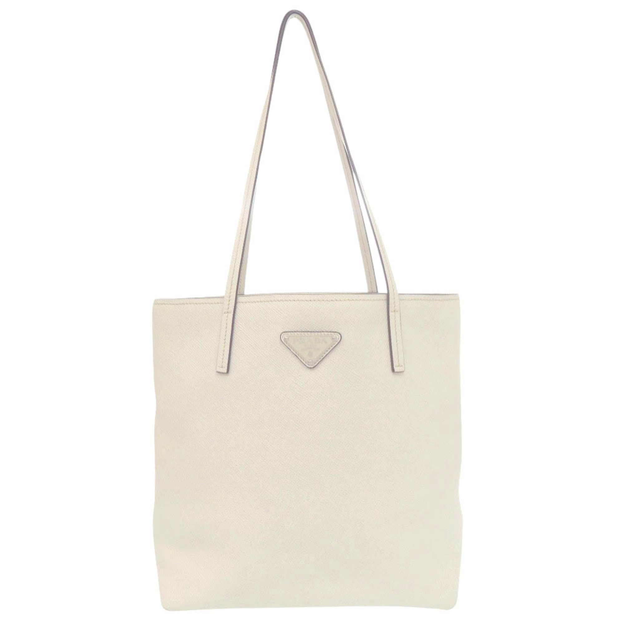 Prada Prada Triangle Logo Plate Tote Bag 1BG342 Silver Hardware Sapphire Leather White One Shoulder 0183PRADA Size ONE SIZE - 1 Thumbnail