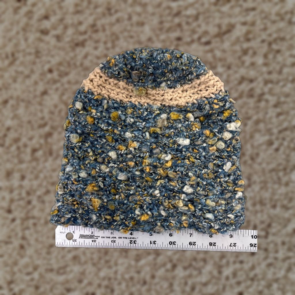Vintage Handmade Beanie Hat Unisex Adults One Size Blue Yellow Knit Cotton Blend Ski Size ONE SIZE - 1 Thumbnail