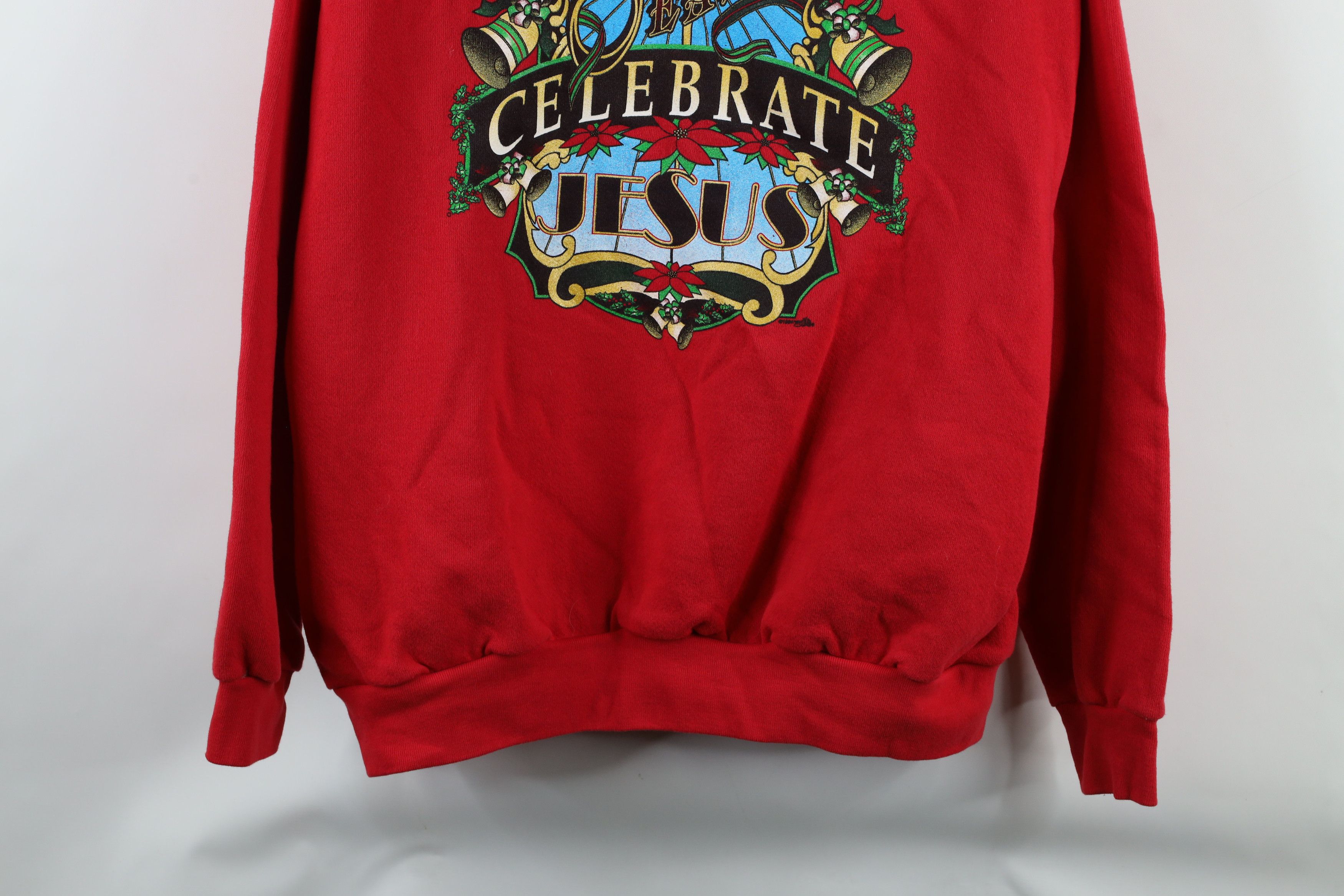 Vintage Vintage 90s Celebrate The Season Jesus Sweatshirt Red Size US XL / EU 56 / 4 - 3 Thumbnail