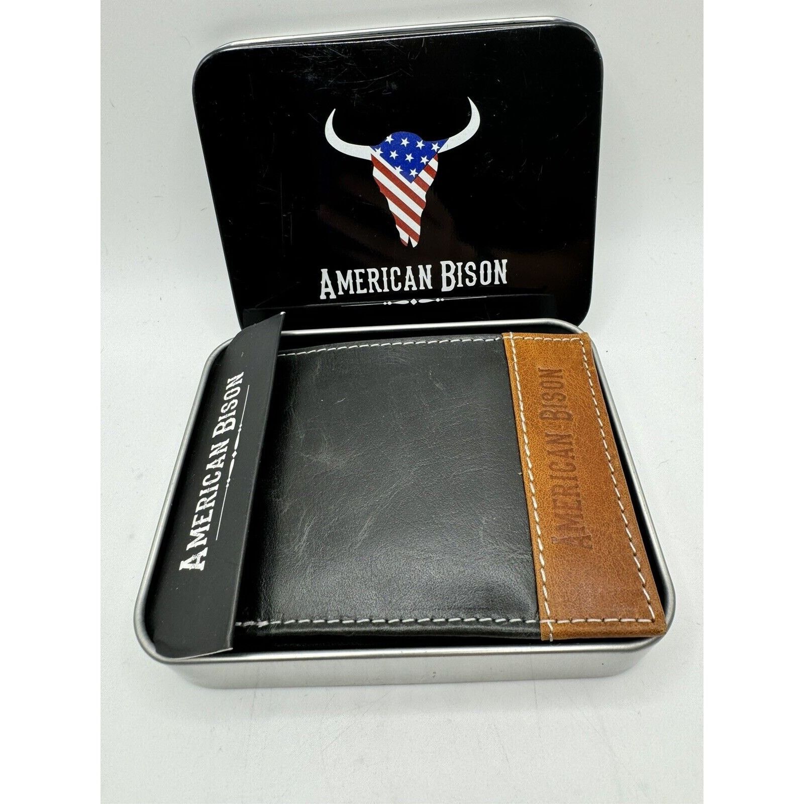 The Unbranded Brand AMERICAN BISON GENUINE LEATHER BLACK/BROWN MEN'S WALLET Size ONE SIZE - 1 Thumbnail