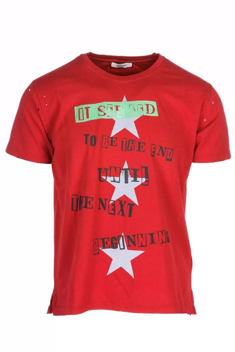 Valentino Valentino Red Distressed Short Sleeve T-shirt-yf Size US L / EU 52-54 / 3 - 1 Thumbnail