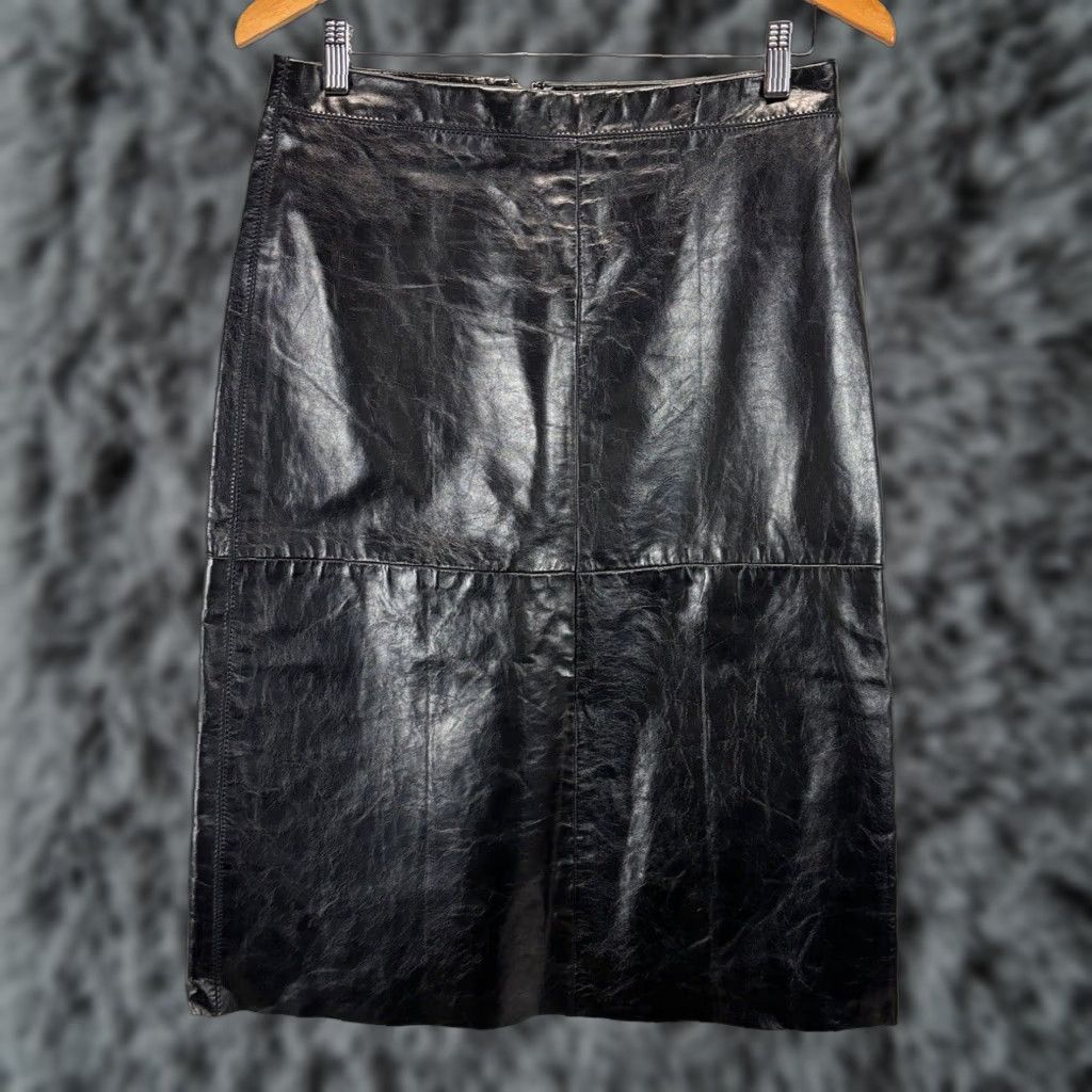 VINTAGE Gap Midi Leather A-Line Skirt Women's Size Black 90s Y2K
