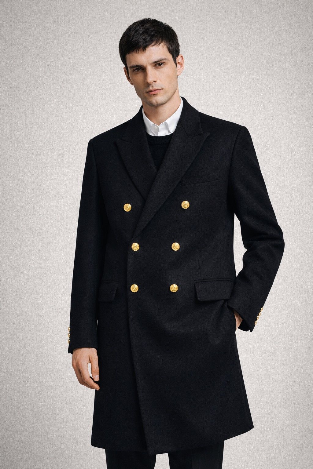 AMI AMI Paris Black Wool Overcoat w/Gold Button Detail Size US L / EU 52-54 / 3 - 5 Thumbnail