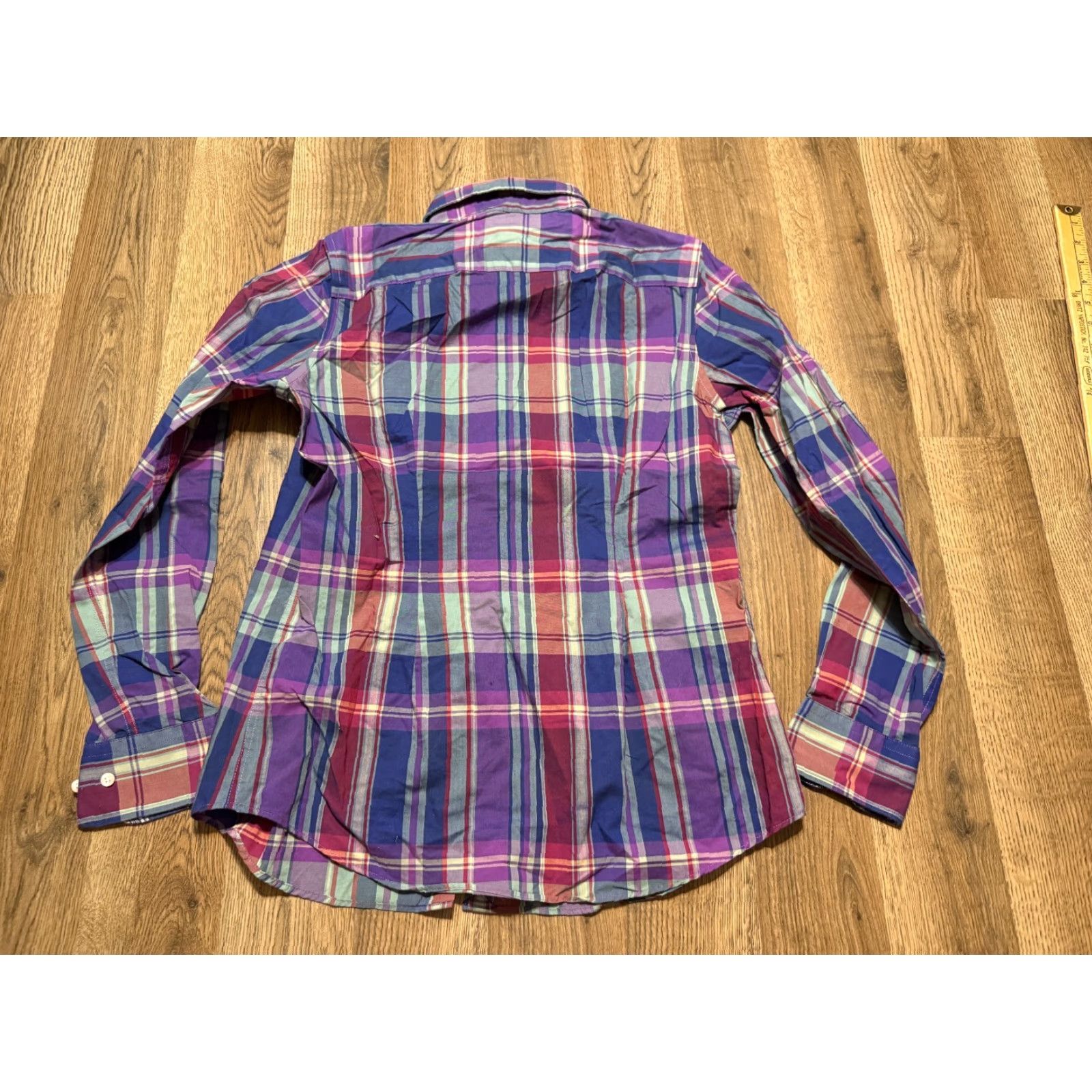 Chaps Chaps Shirt Women's Small, Purple Green Blue Plaid Long Sleeve Button Up No Iron Size S / US 4 / IT 40 - 2 Thumbnail