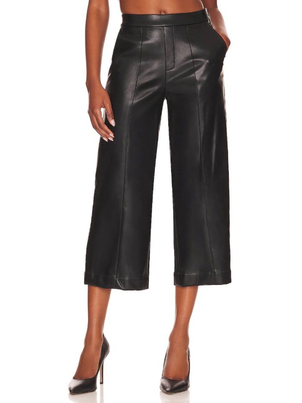 Bcbgmaxazria NWT New $228 BCBGMaxAzria High-Rise Cropped Black Faux Leat Size 26" / US 2 / IT 38 - 2 Thumbnail