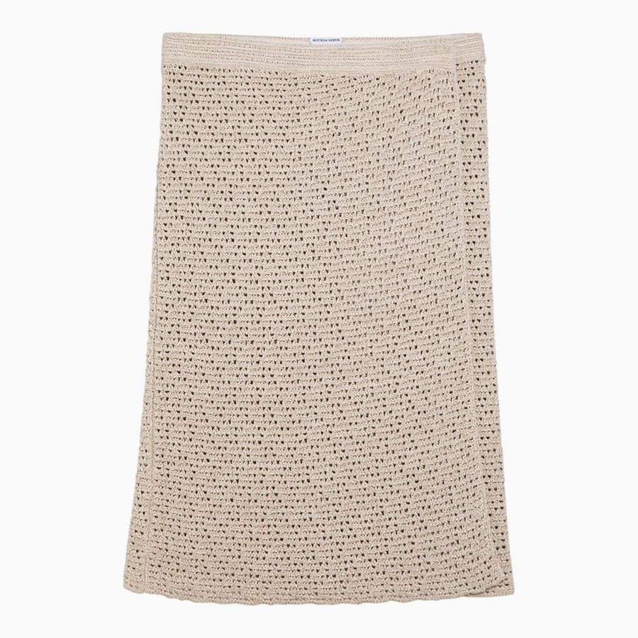 Bottega Veneta o1d2blof0824 Cotton Skirt in Beige Size 27" / US 4 / IT 40 - 1 Thumbnail
