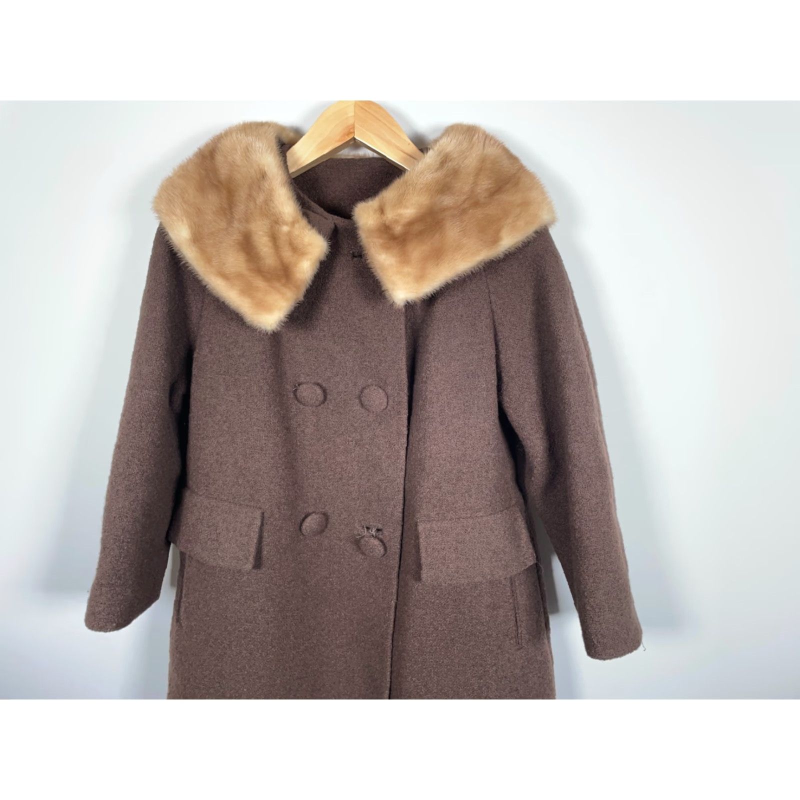 Vintage VINTAGE Bickler Forstmann Wool Coat Women's Small Overcoat 60s Brown Fur Collar Classic Retro Lined Pockets Swing Coat - Casual Womens Small Brown Size S / US 4 / IT 40 - 4 Thumbnail