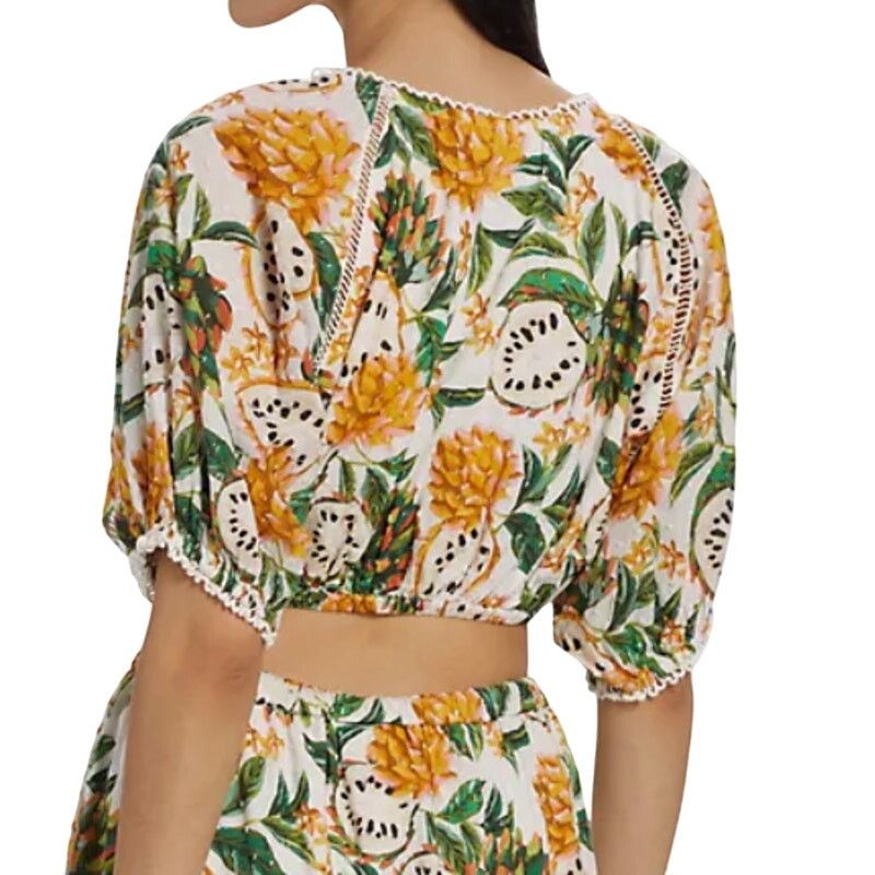 Farm Rio Farm Rio Biriba Fruit Puff-Sleeve Crop Top Off White, Size S Size S / US 4 / IT 40 - 2 Thumbnail