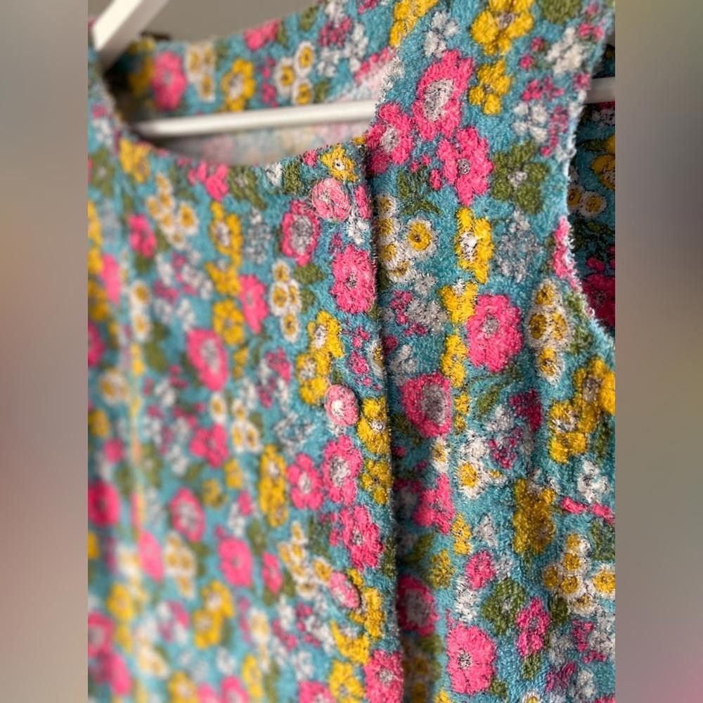 Designer Vintage terry cloth floral 1970s women's smock dress Size L / US 10 / IT 46 - 4 Thumbnail
