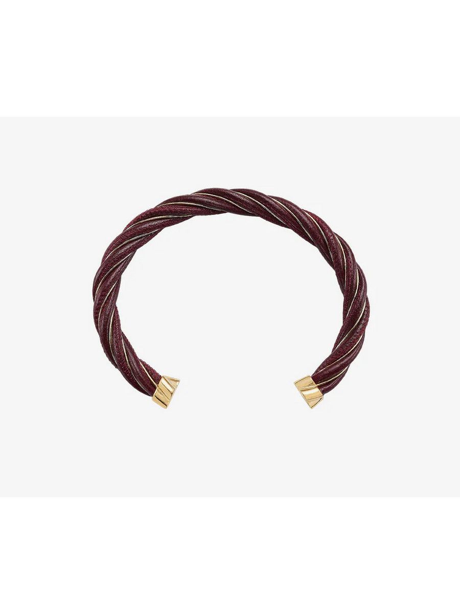 BOTTEGA VENETA Twist burgundy leather & silver bracelet q