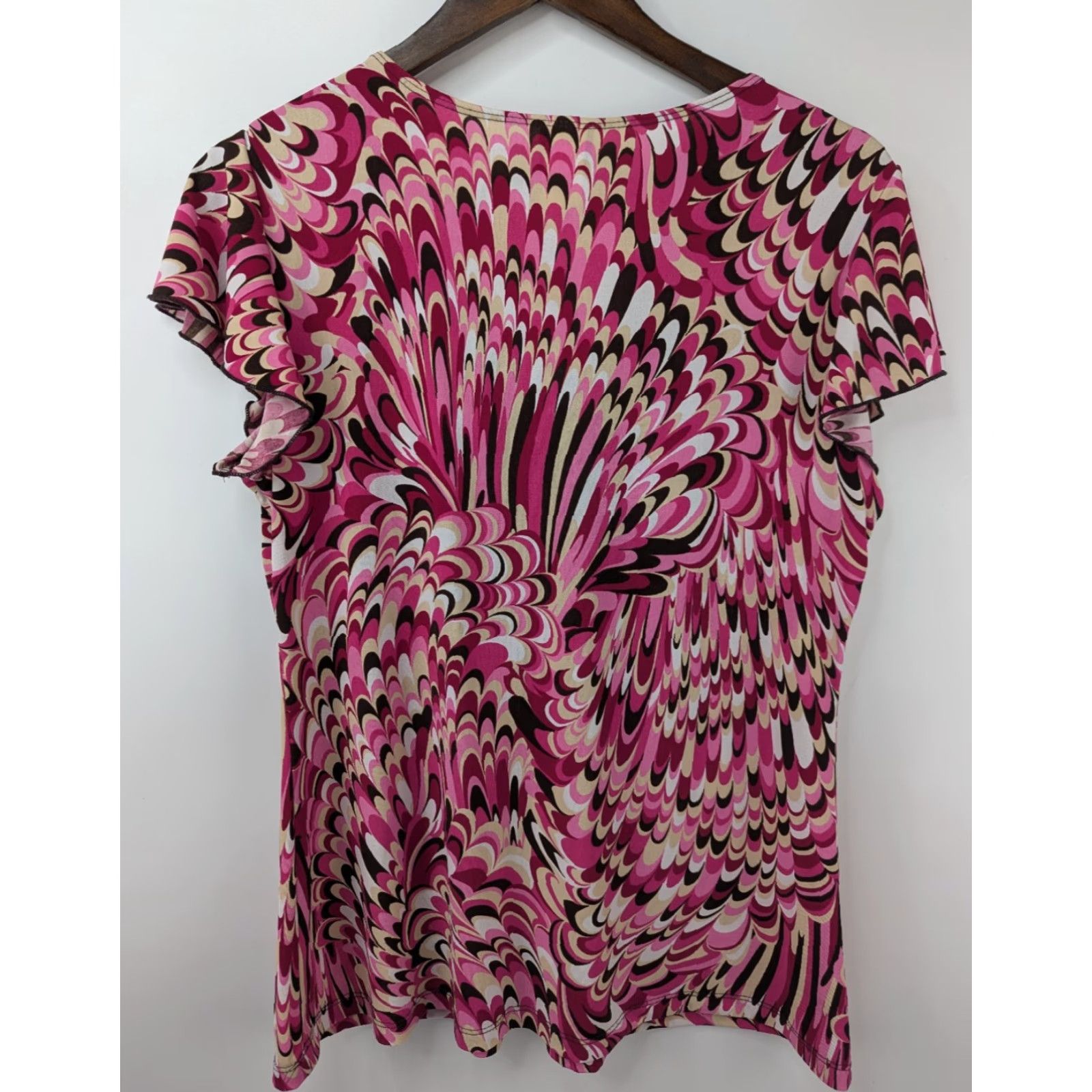 Pinko Judy Knapp Blouse Pink Short Flutter Sleeves Beaded V-Neck Geometric Pattern Plus Size L Womens Size L / US 10 / IT 46 - 2 Thumbnail