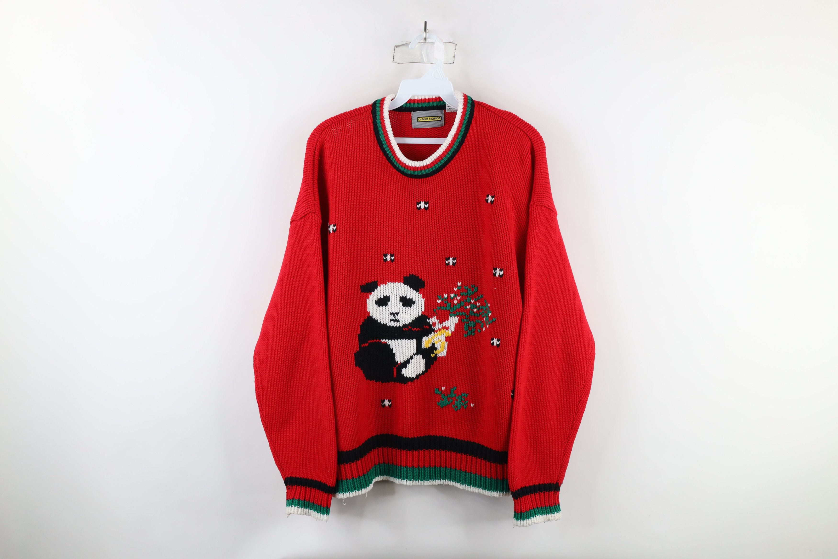 Vintage Vintage 90s Streetwear Panda Bear Knit Crewneck Sweater Red Size 3XL / US 20-22 - 1 Thumbnail