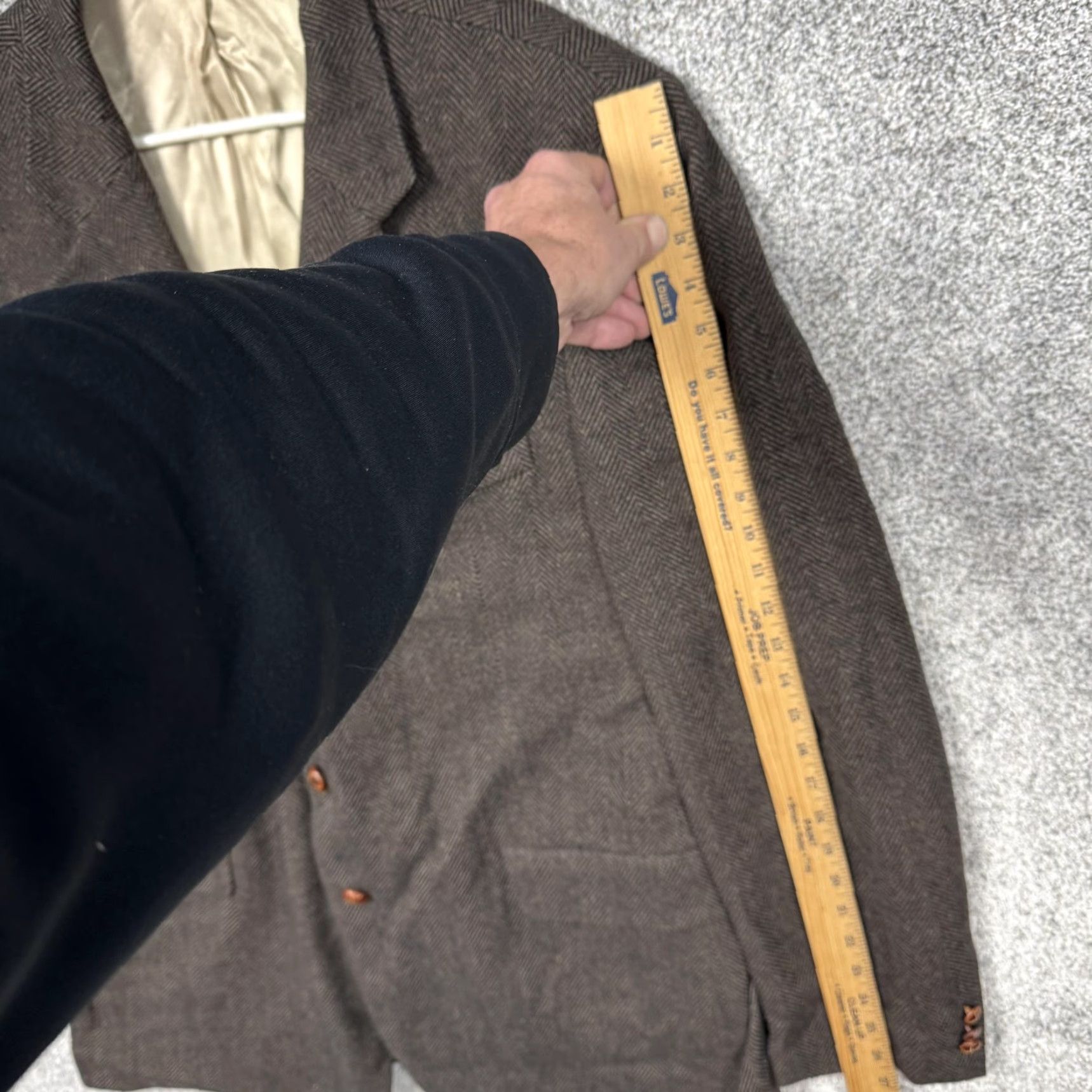 Vintage Boston's Trader Sport Coat Mens 46 Brown Wool Herringbone Tweed Blazer Classic Size 46R - 3 Thumbnail