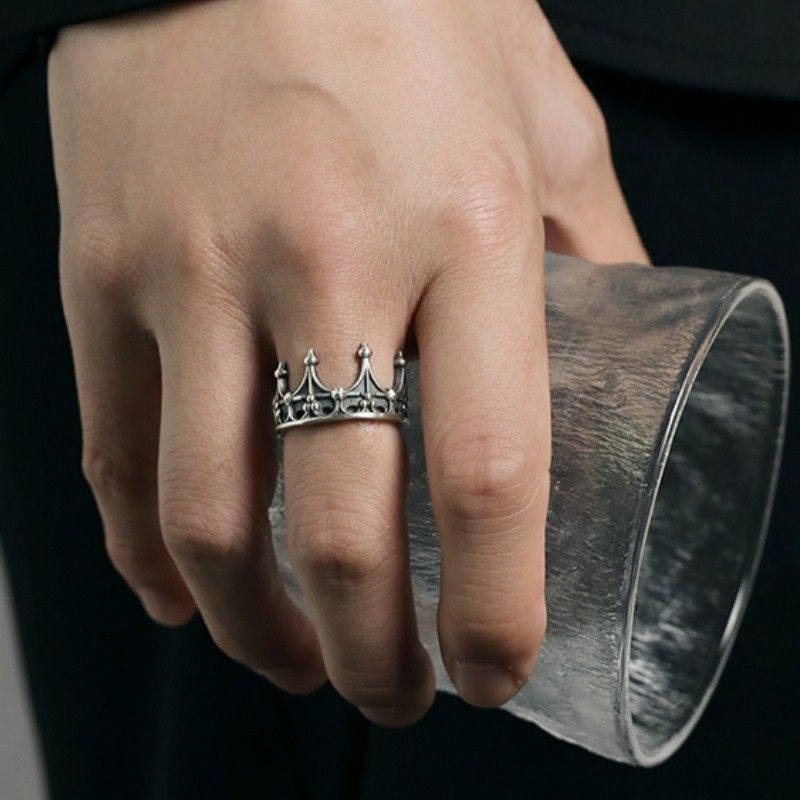 Jewelry Resizable 925 Sterling Silver Dark Crown Ring Size ONE SIZE - 2 Thumbnail