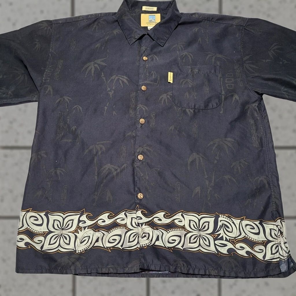 Vintage Coconut Pier Hawaiian Shirt XL Men's Button Up Short Sleeve Black Floral Size US XL / EU 56 / 4 - 1 Thumbnail