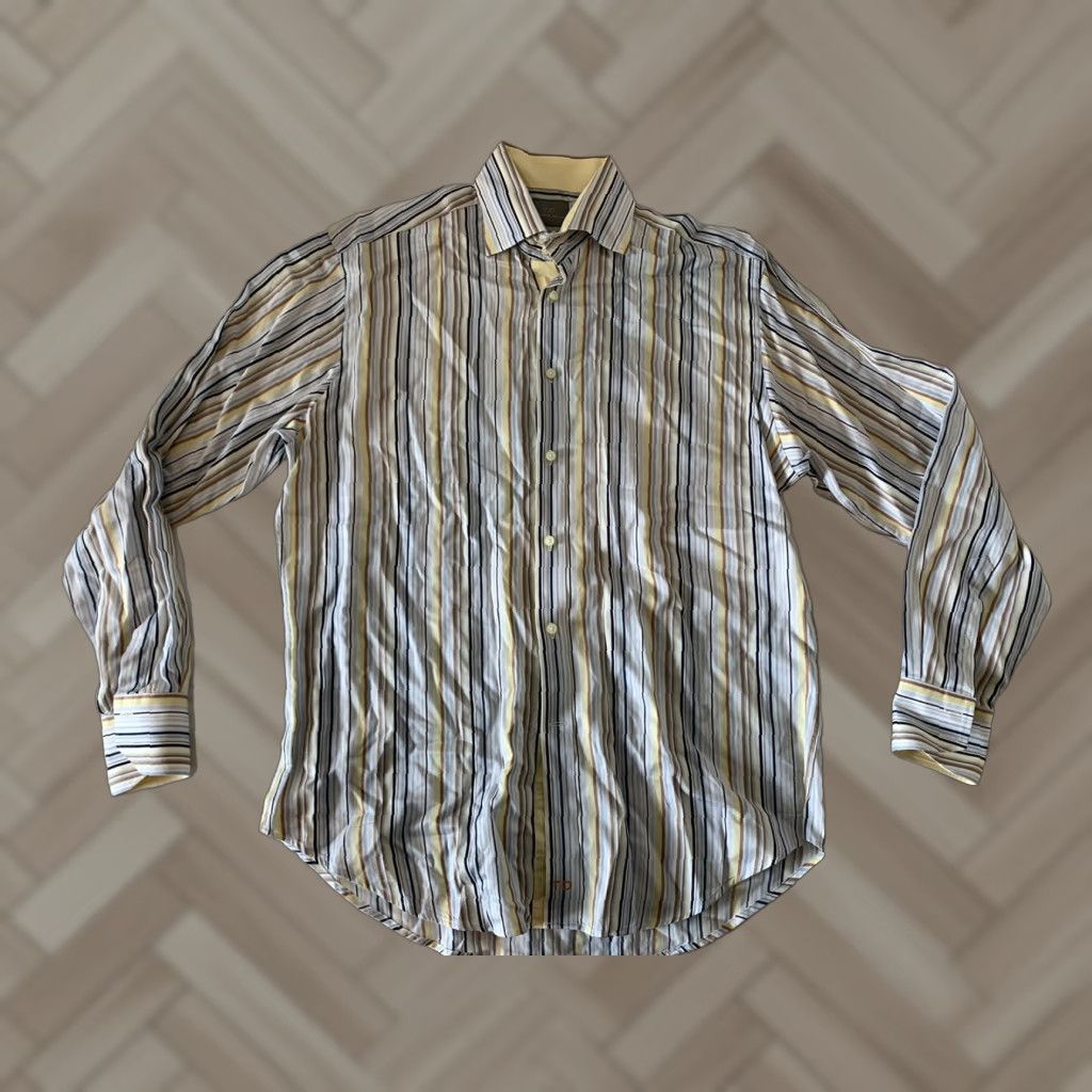 Vintage Thomas Dean & Co. Striped Button-Up Shirt M Blue Yellow Mens Long Sleeve Casual Shirt Size US M / EU 48-50 / 2 - 1 Thumbnail