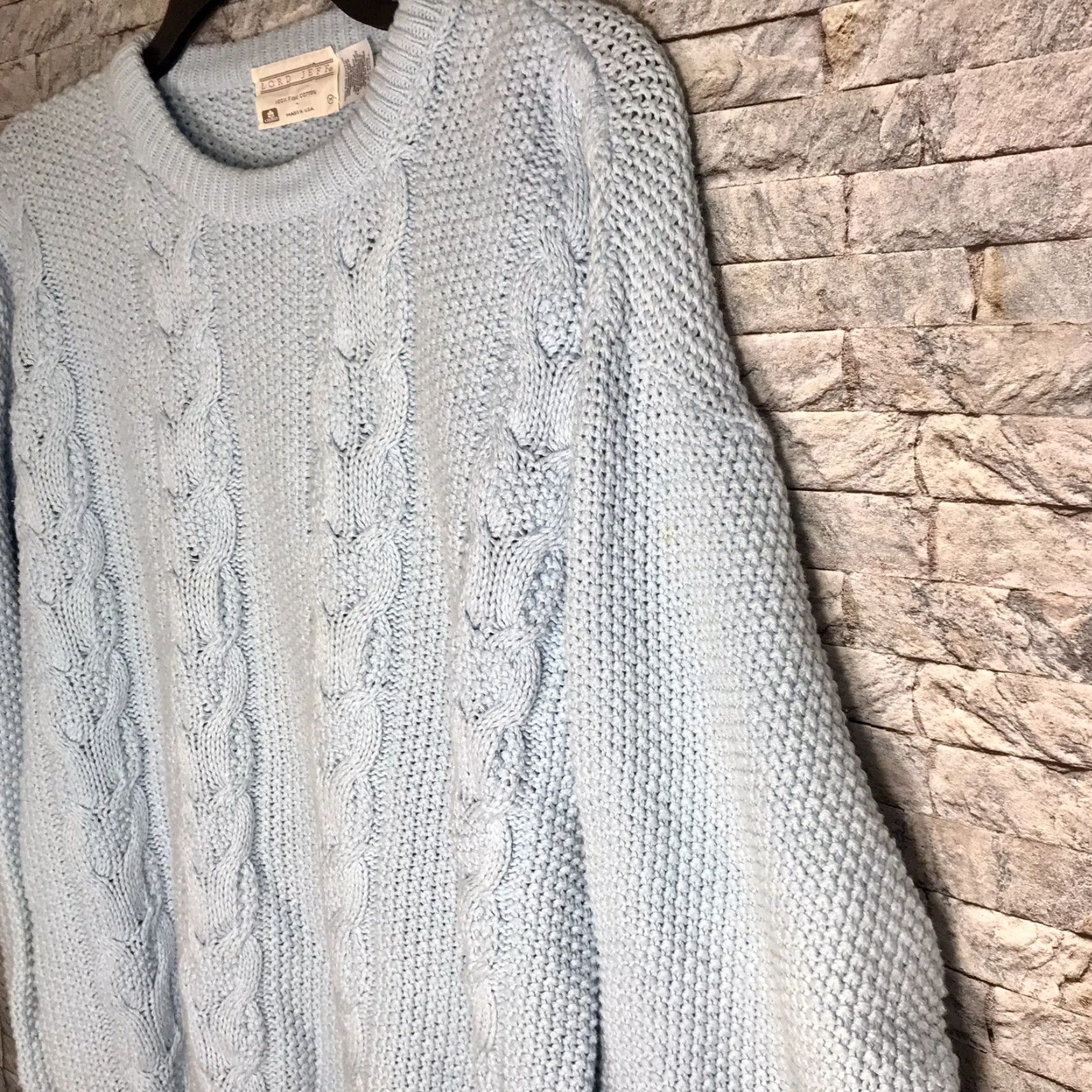 Vintage VINTAGE Lord Jeff Blue Fine Cotton Cable Knit Pullover Sweater Men’s Medium Size US M / EU 48-50 / 2 - 3 Thumbnail
