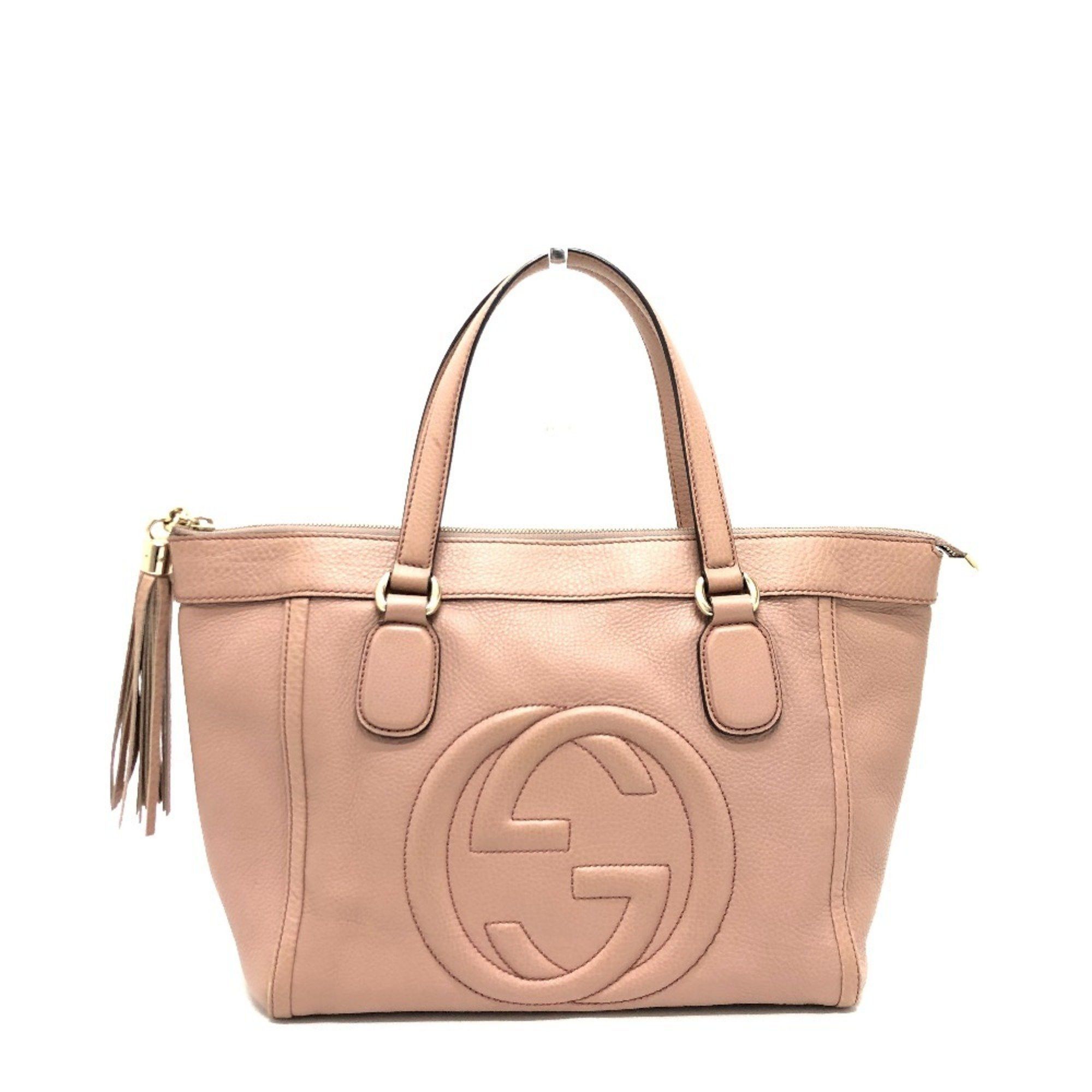GUCCI 282307 Soho Interlocking G Fringe Bag Leather Women's Pink Beige