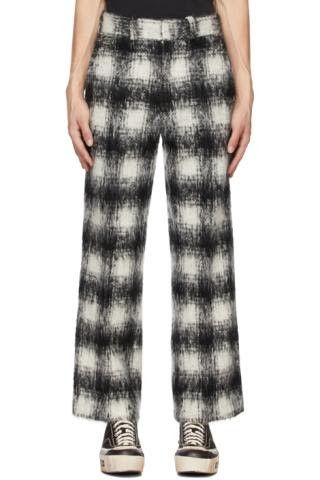 image of Tanaka Black Plaid Mohair Trousers in Black/White, Men's (Size 29)