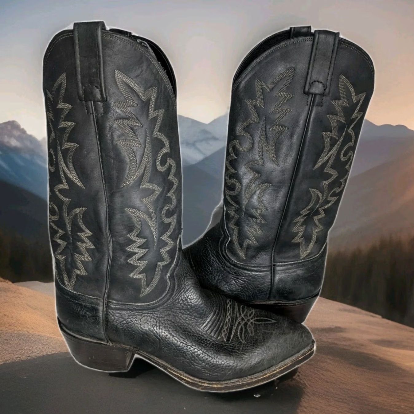 Dan Post DAN POST Boots Western Cowboy Embroidered Black Leather Pointed Toe EE 8 EW Mens Carat Size US 8 / EU 41 - 2 Thumbnail