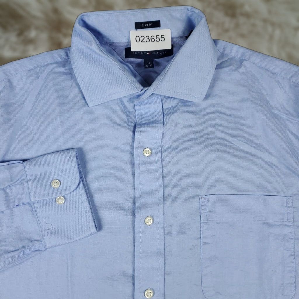 Tommy Hilfiger Tommy Hilfiger Dress Shirt Mens 16 Blue Long Sleeve Button Up Pocket Classic Modern Size 42R - 1 Thumbnail