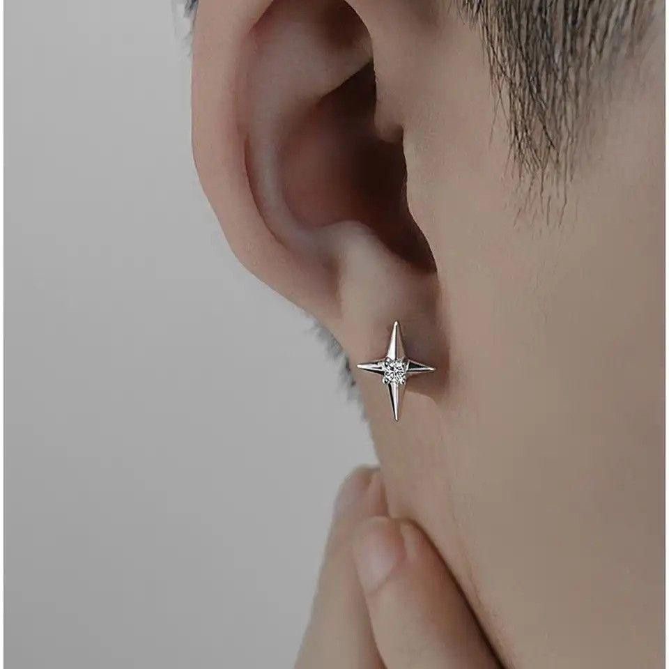 Jewelry 925 Silver Plated Cz Star Stud Earrings, Men's