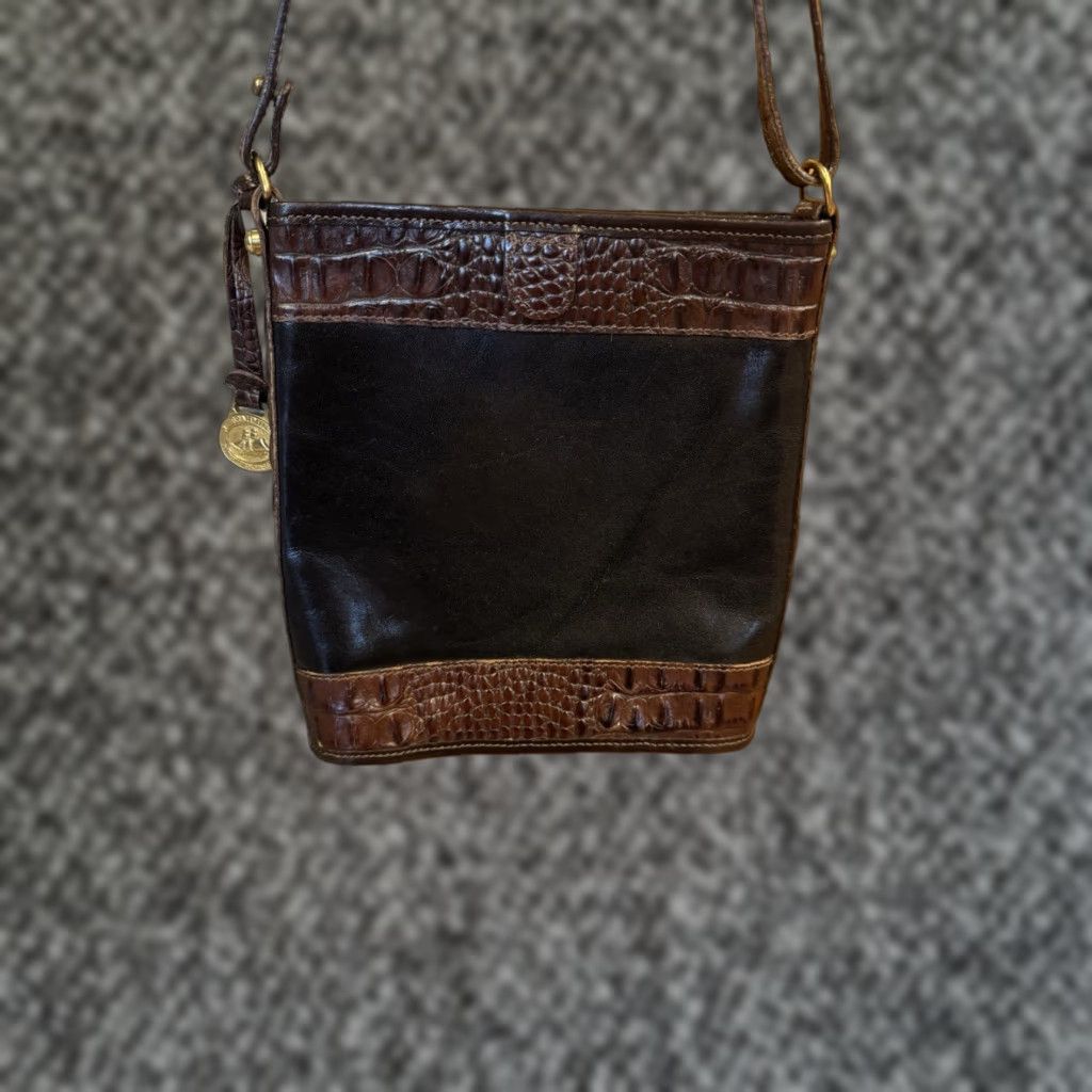 BRAHMIN VINTAGE Brahmin Crossbody Bag Bag Small Black And Brown Leather Croc Embossed Spring Mouth Closure Tuscan Women Size ONE SIZE - 1 Thumbnail