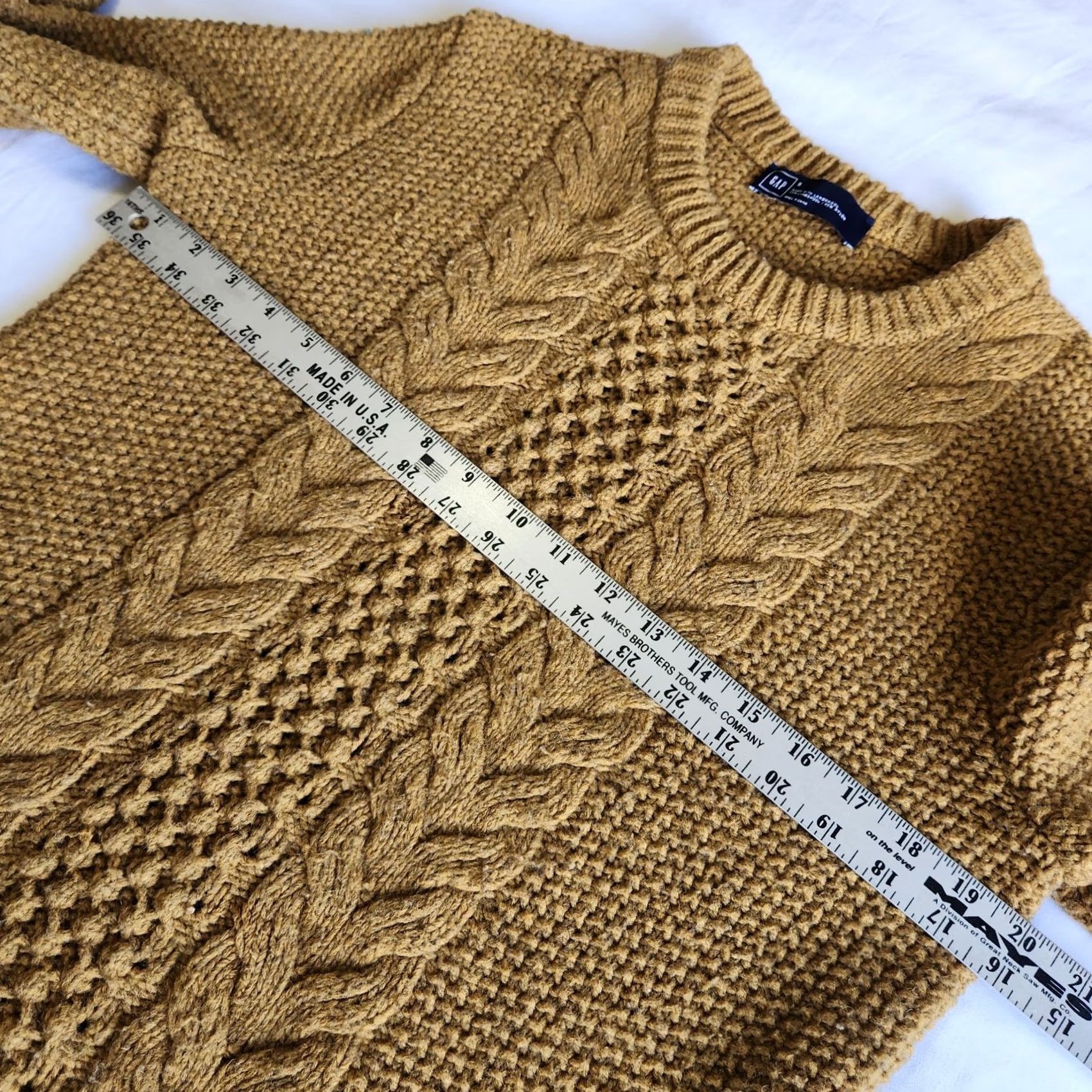 Gap GAP Crew Neck Sweater Men's Size Small Mustard Lambswool Cable Knit Pullover Size US S / EU 44-46 / 1 - 5 Thumbnail