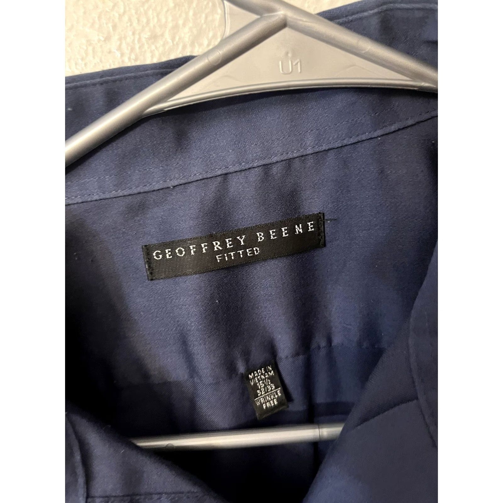 Geoffrey Beene Geoffrey Beene Mens Shirt Button-Up Long Sleeve Blue Cotton, Polyester 15.5 Fitted Wrinkle Free Knits Size US M / EU 48-50 / 2 - 2 Thumbnail