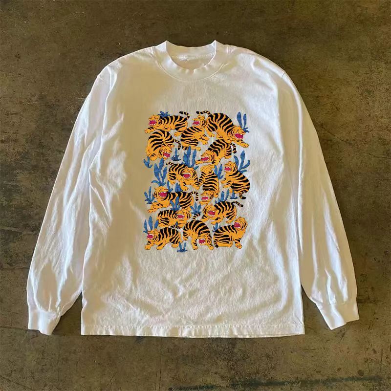 Japanese Brand White casual retro tiger print long-sleeved t-shirt Size US M / EU 48-50 / 2 - 1 Thumbnail
