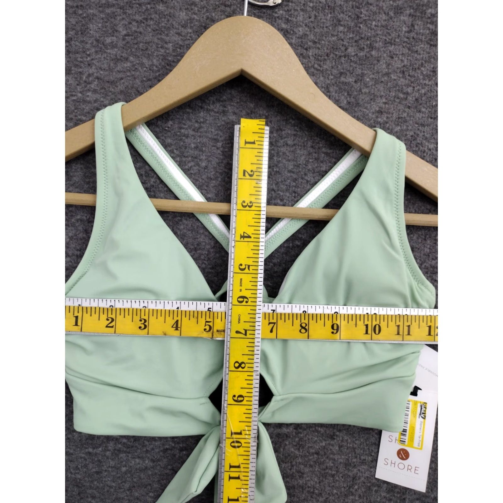 Vintage Shade & Shore Bikini Top Women Front Tie Keyhole Spaghetti Padded 34B Green Nylon Polyester Spandex Top Lined Beach 90s? Size XXS / US 00 / IT 34 - 4 Thumbnail