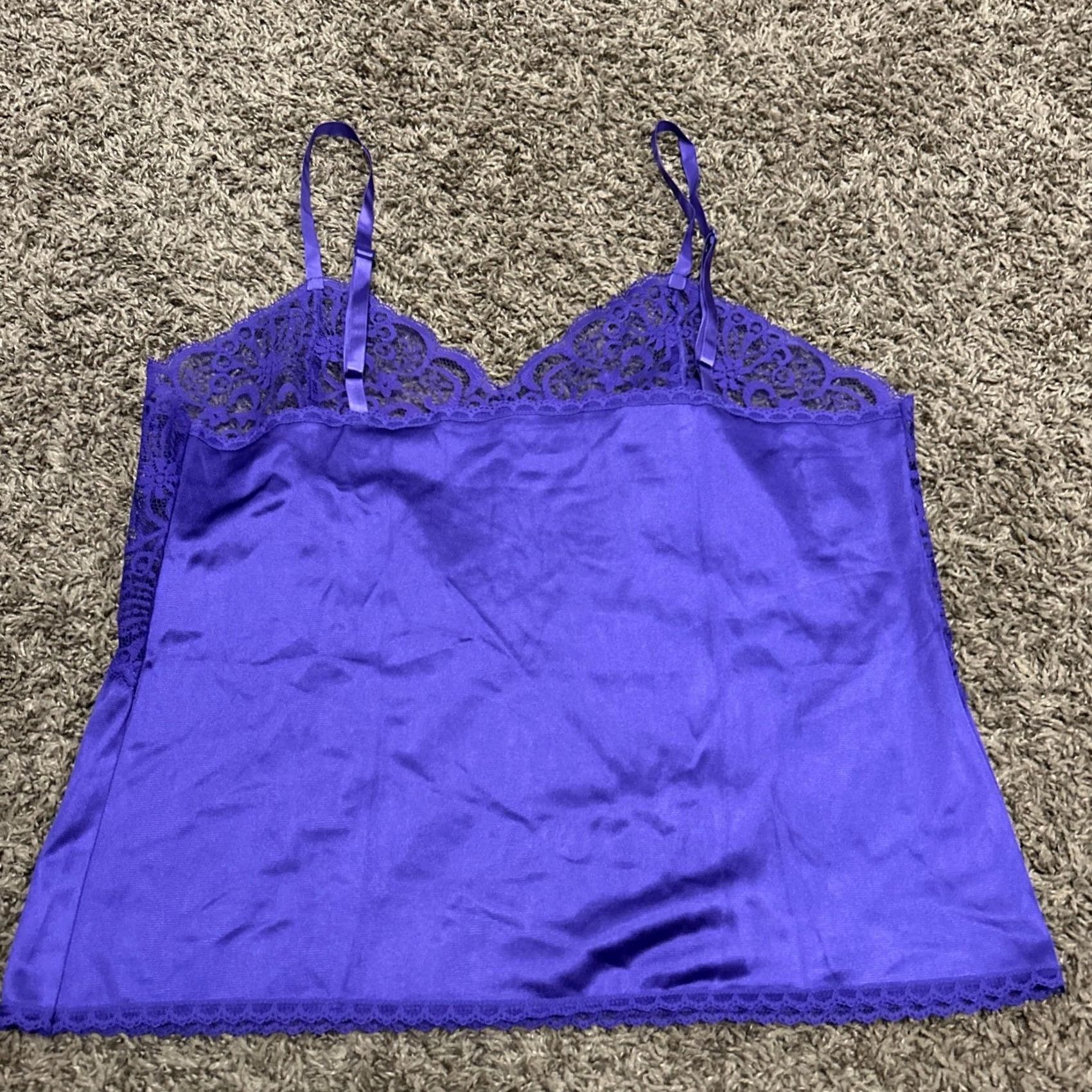 JCPenney Womens Camisole Tank Lace Spaghetti Straps Purple Nylon Bow JC Penney 34 Medium? Size ONE SIZE - 2 Thumbnail
