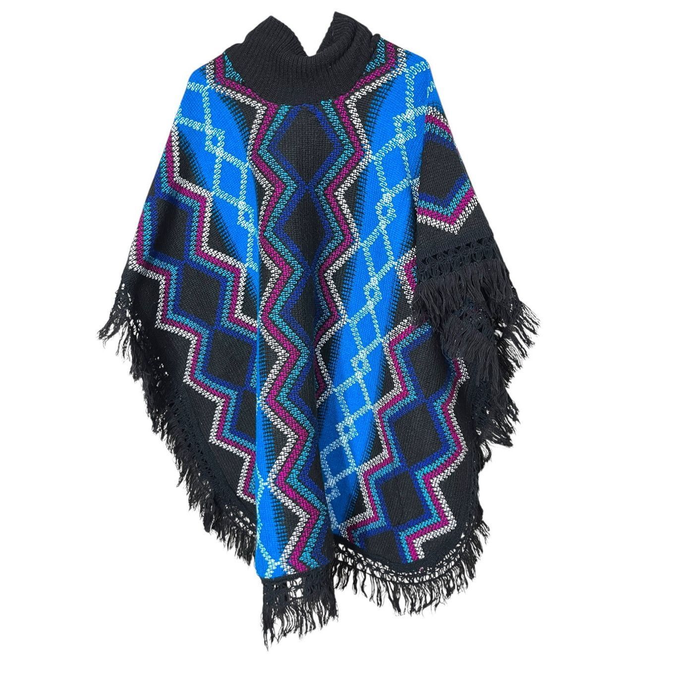 Other Vintage Blue Knit Fringe Poncho One Size Size ONE SIZE - 5 Thumbnail