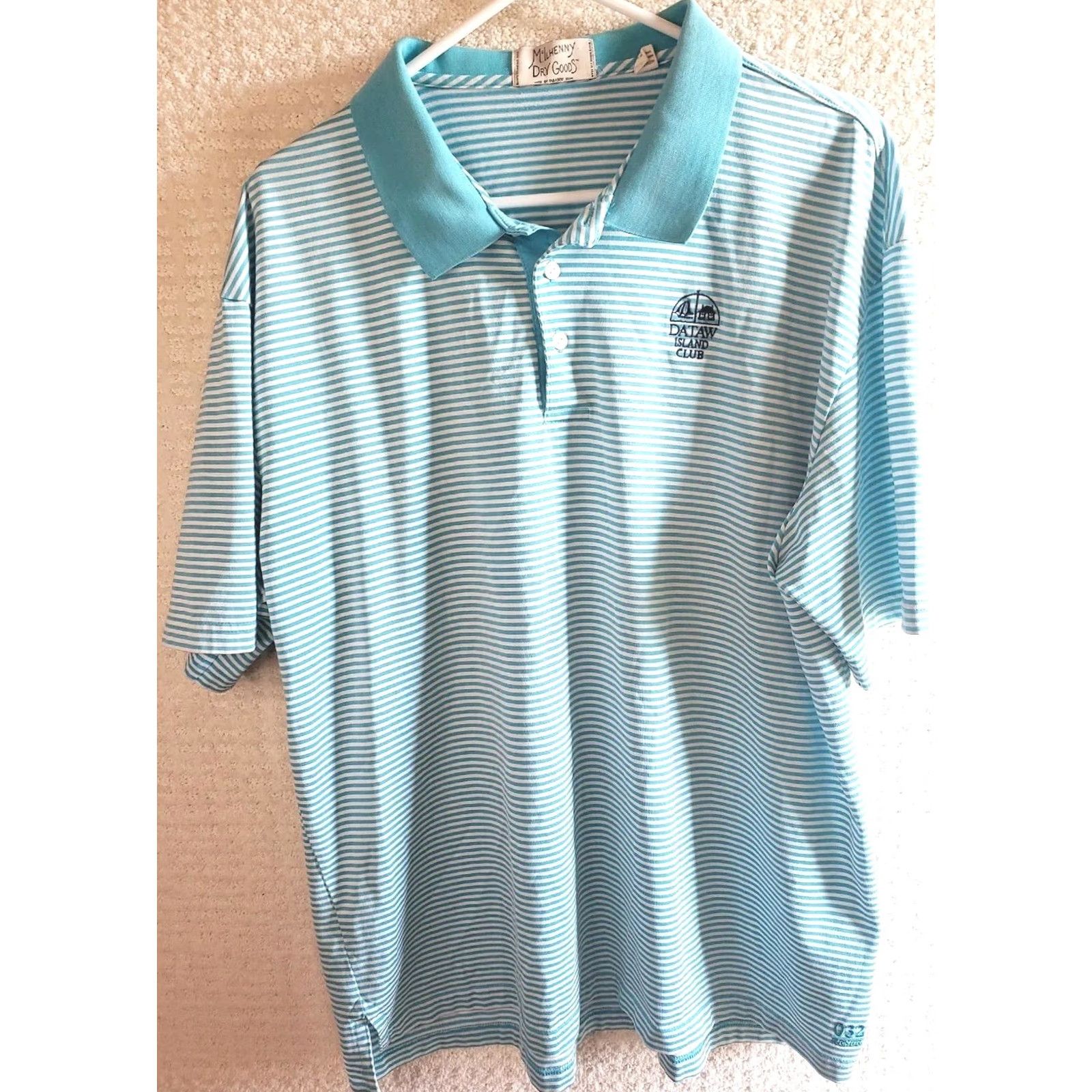 Vintage McIlhenny Dry Goods Polo Shirt Mens XL Blue White Striped 50 Chest Short Sleeve Collared Logo Trim Golf Dataw Island Casual Activewear Shirt Size US XL / EU 56 / 4 - 2 Thumbnail