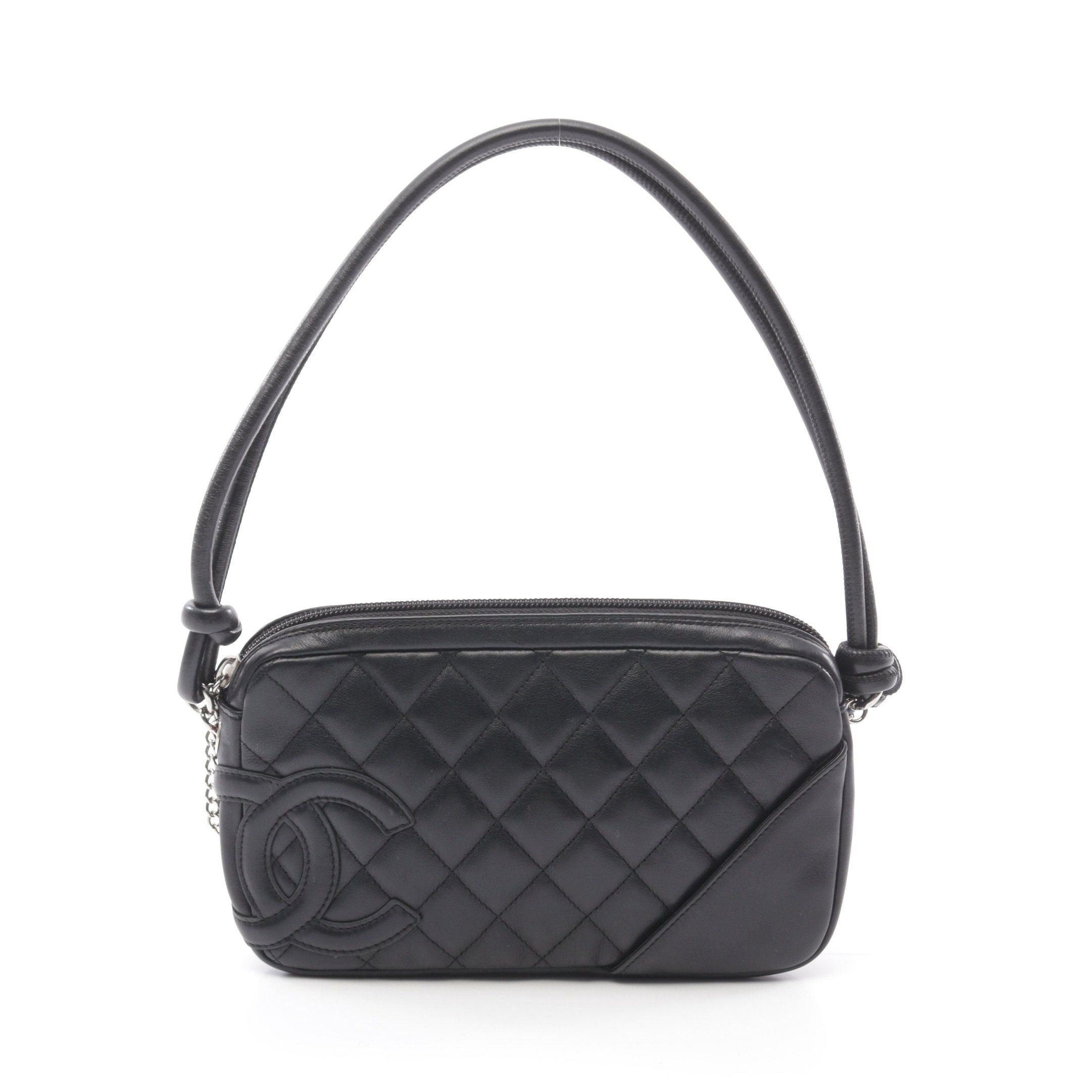 Chanel Chanel Cambon Line Accessory Pouch Handbag Leather Black Silver Hardware Size ONE SIZE - 1 Thumbnail