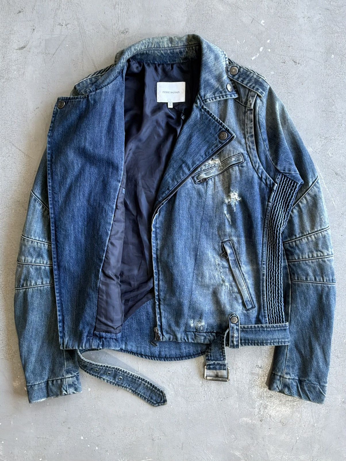 Balmain 2010s Pierre Balmain - Distressed Denim Biker Jacket Size US M / EU 48-50 / 2 - 2 Thumbnail