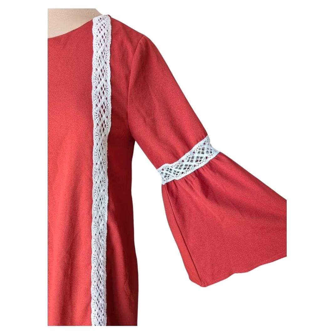 Bell UMGEE Bell Sleeve Mini Shift Dress Small Lace Boho Festival 70'S Retro EUC Size S / US 4 / IT 40 - 5 Thumbnail