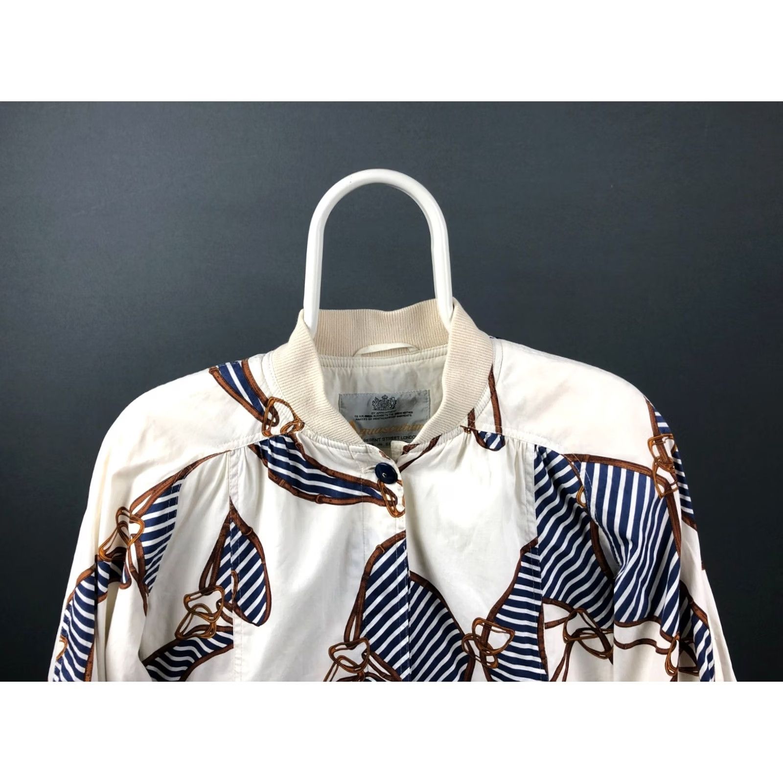 Aquascutum VINTAGE Aquascutum Bomber Jacket Ivory Patterned Polyester Women's Size ONE SIZE - 4 Thumbnail