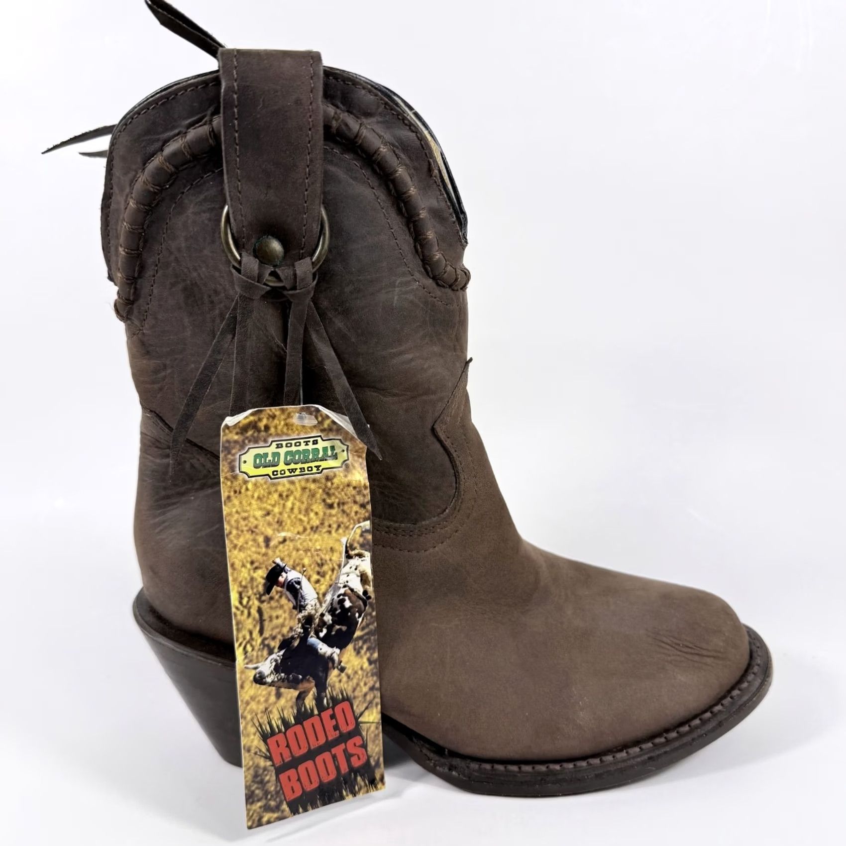 Vintage Old Corral Boots Women Brown Leather Pull On Round Toe Western - 7.5 Boots Size US 8 / IT 38 - 2 Thumbnail