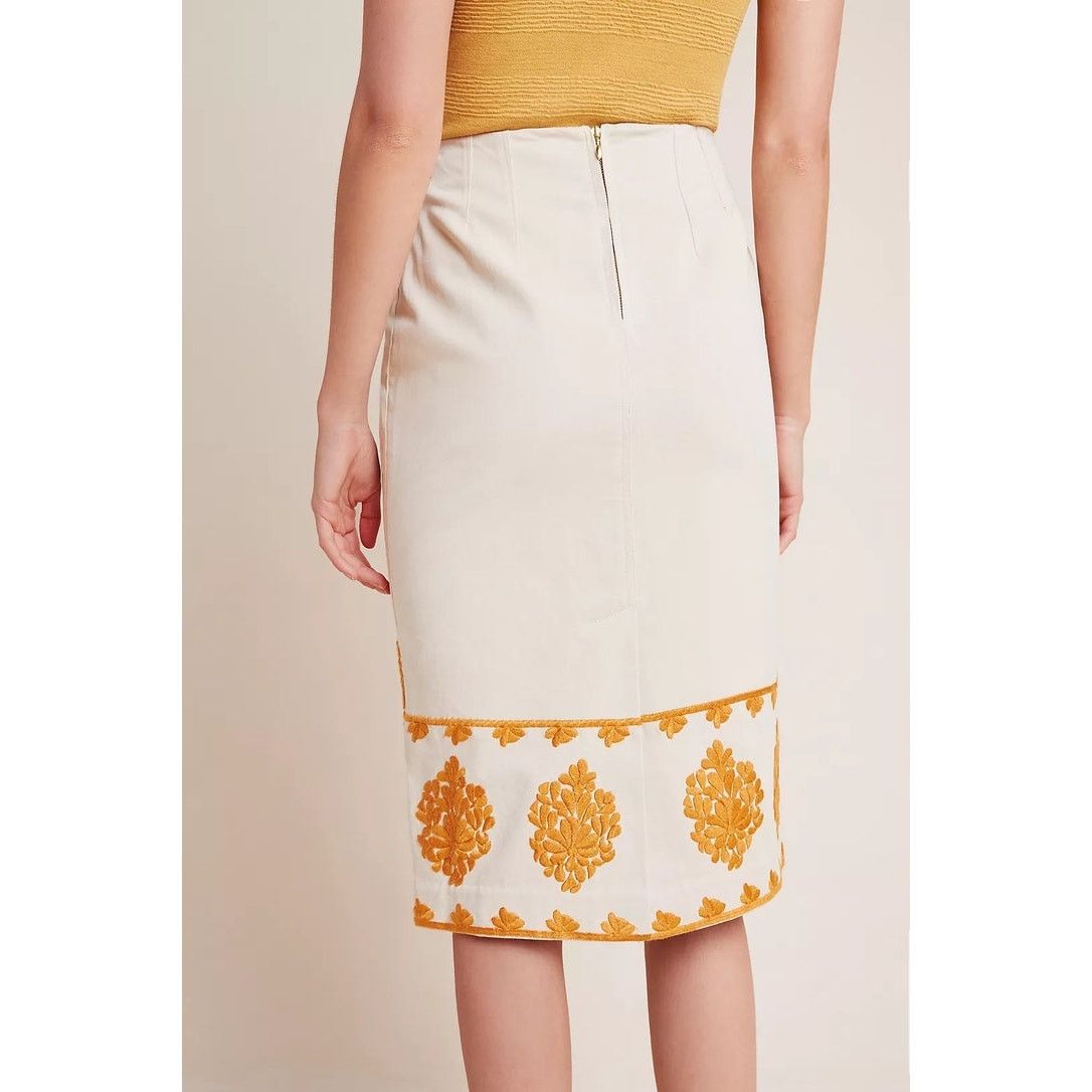 Anthropologie Anthropologie Women's Gold Verona Embroidered Pencil Skirt Size 26" / US 2 / IT 38 - 2 Thumbnail